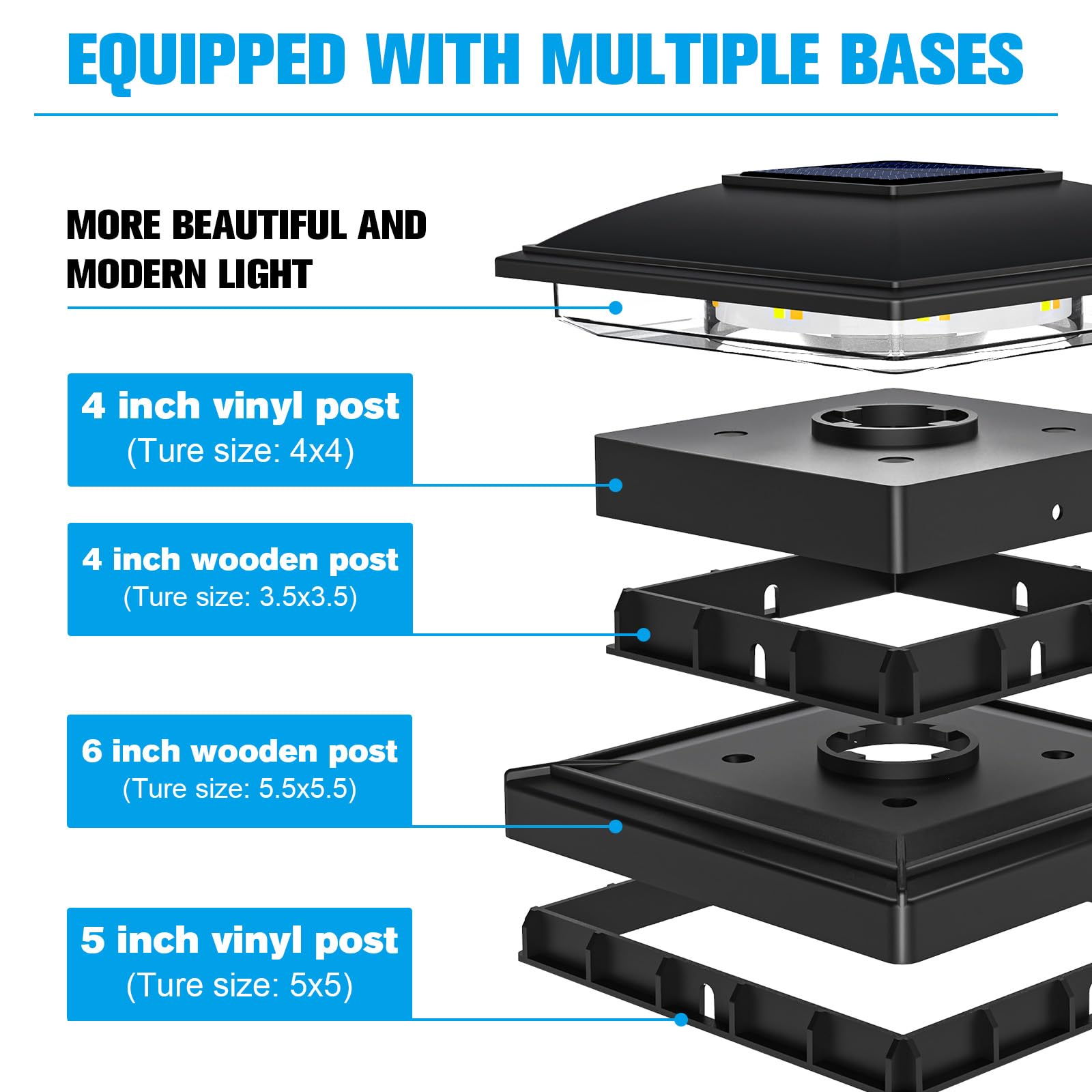 Volisun Solar Post Cap Light Outdoor,Solar Fence - Post Lights Waterproof For 4X4/5X5/6X6 Wooden/Vinyl Post,Black Deck Post Cap