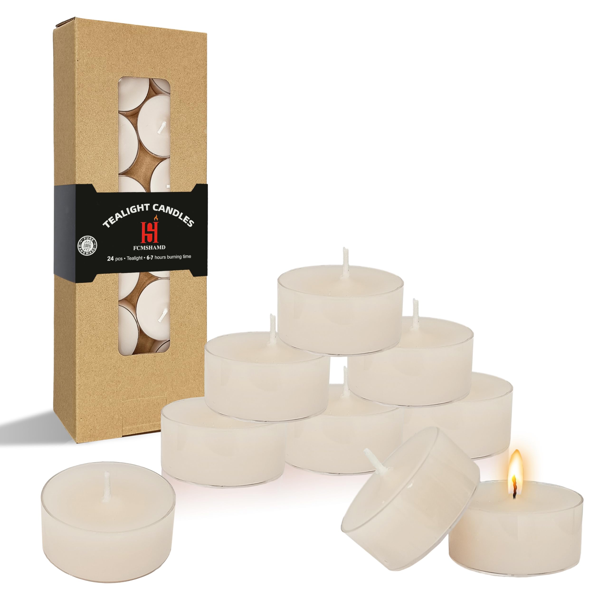 FCMSHAMD Jasmine Scented Tealight Candles, White, Paraffin Wax, 1.5x0.7 In, 24 Pack, 6 Hour Burn Time
