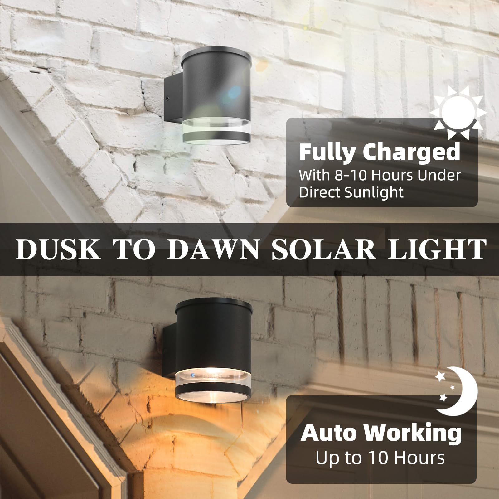 Hfvlite Solar Wall Light Outdoor Aluminum Dusk To Dawn Solar Powered Light Ip54 Waterproof Led Fence Light Outside Lantern Fixture For Patio Garden Garage Yard Front Door, Warm White, 1-Pack