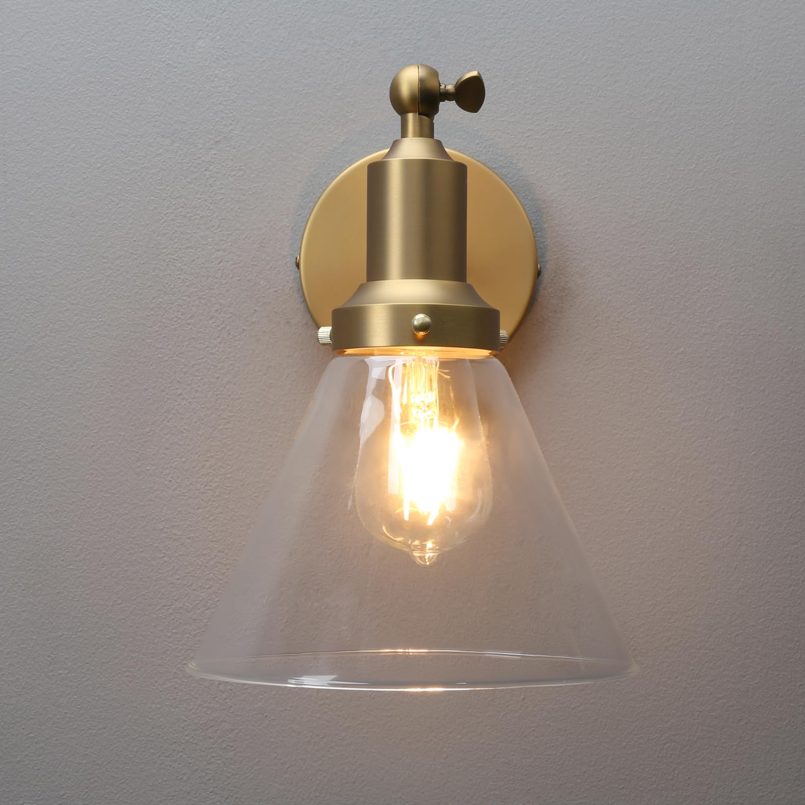 PERMO Industrial Vintage Wall Sconce Light Fixture, Hardwired, Funnel 1-Light, Antique Gold, Model Y410