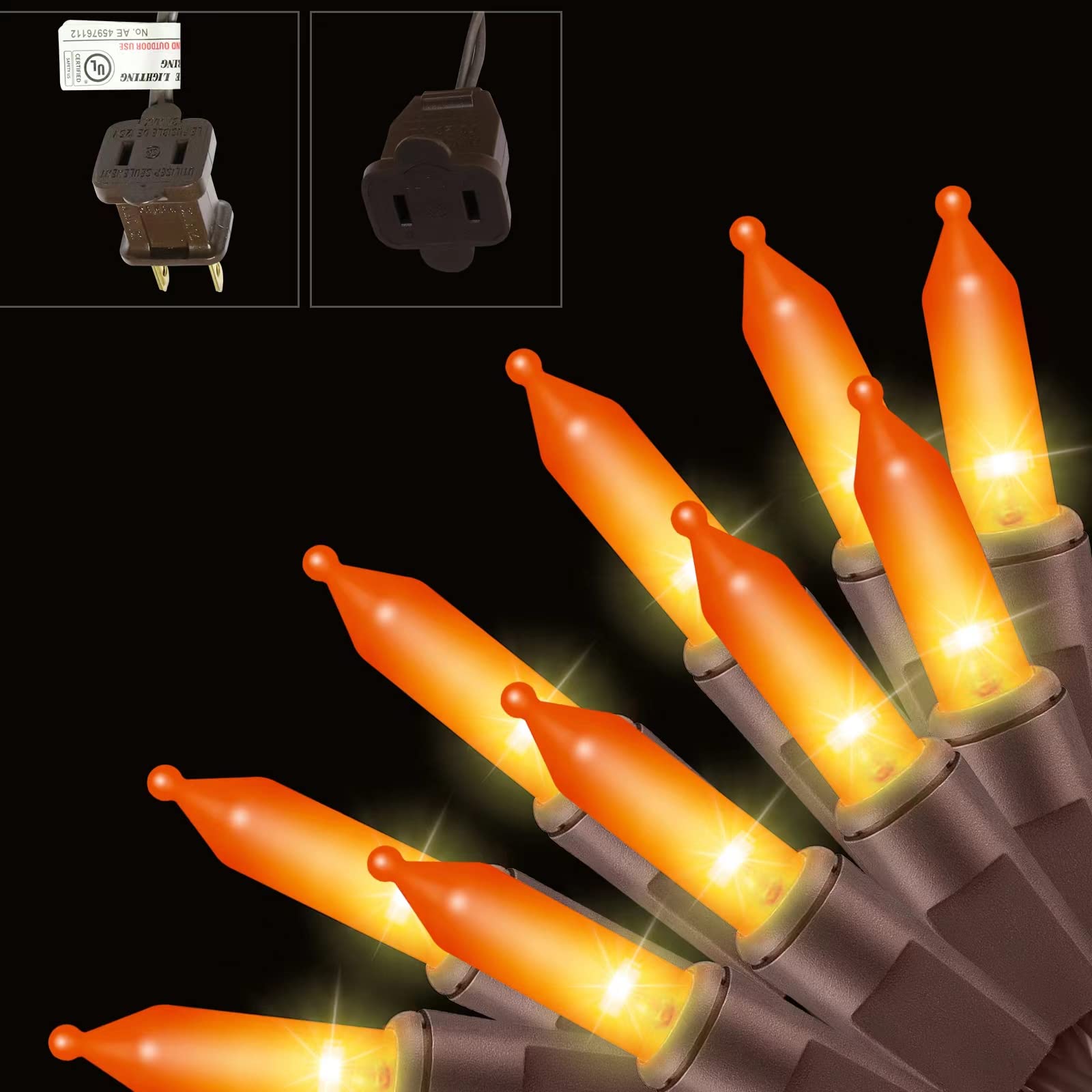 Xmashome 19.6Ft Brown Wire Orange String Lights, 100 Count Incandescent Halloween Lights (Orange, 100 Lights)