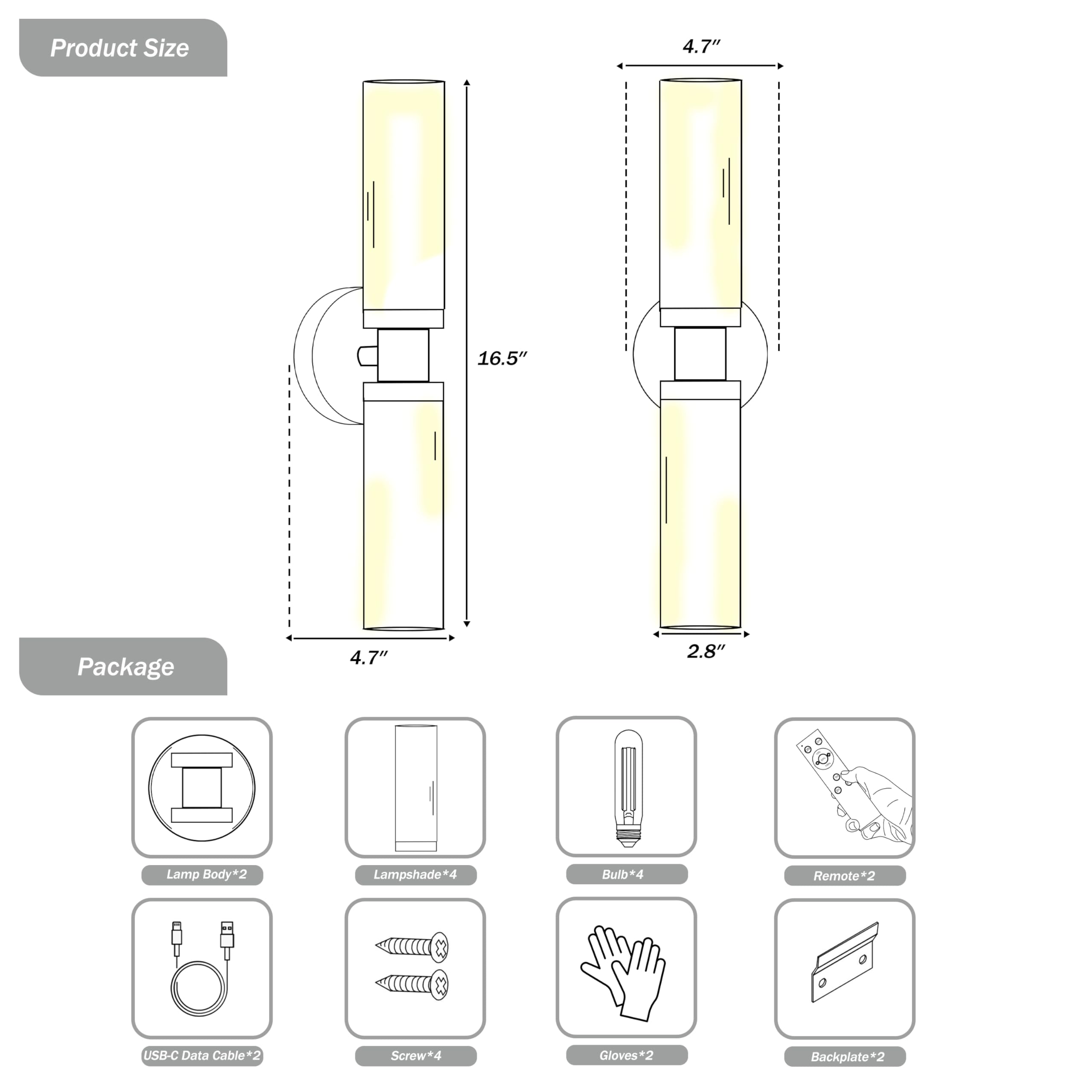 Rayogale Rechargeable Battery Wall Sconce Set of Two, 10000mAh, Dimmable, USB-C, Gold & Wine Red Shade, Model WL-7116-GD-RL