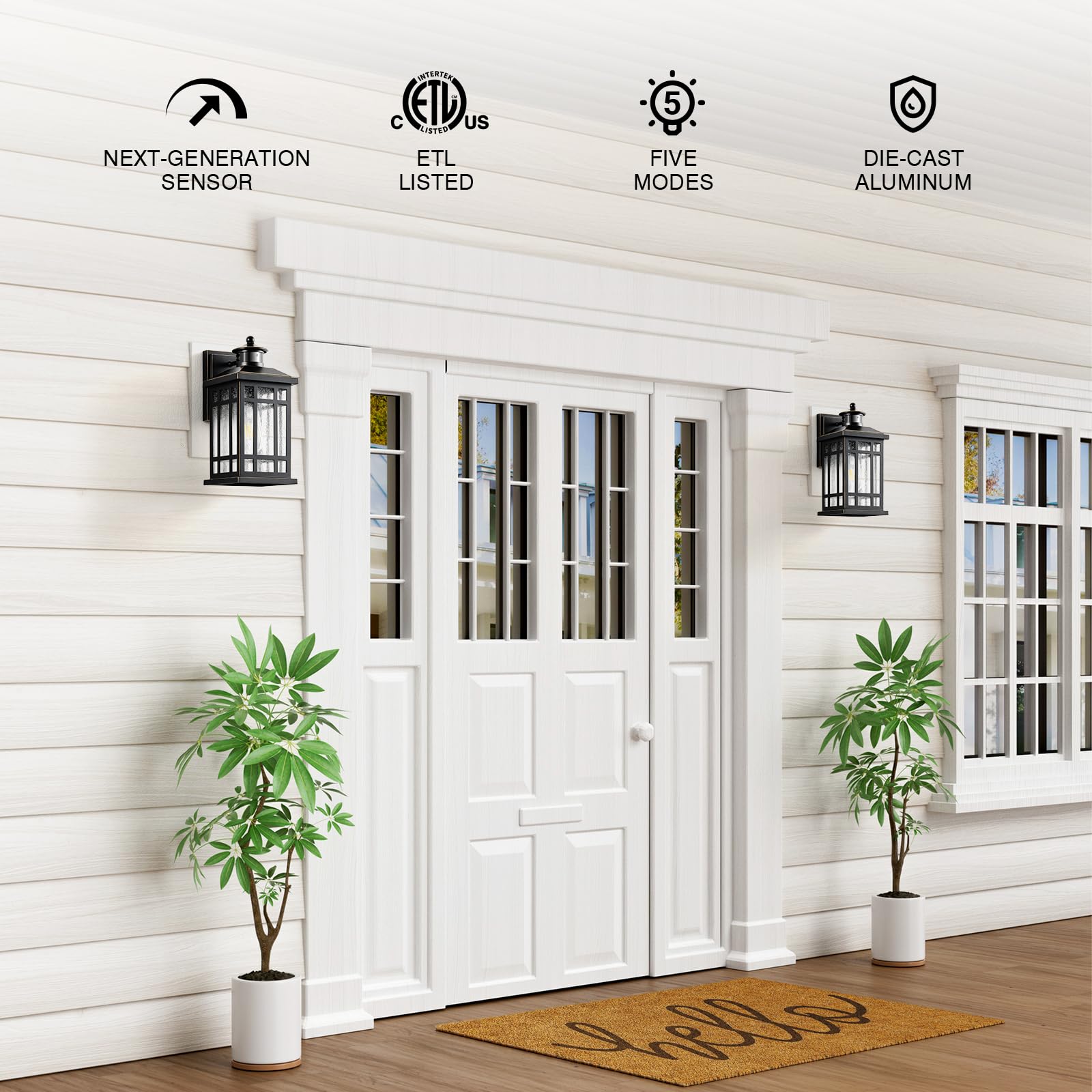 Opaxis Motion Sensor Outdoor Lights  Black Dusk To Dawn Outdoor Lighting With Tempered Glass  Aluminum Waterproof Anti-Rust Outside Wall Light Fixtures  Adjustable Sensitivity & Brightness  Hardwired