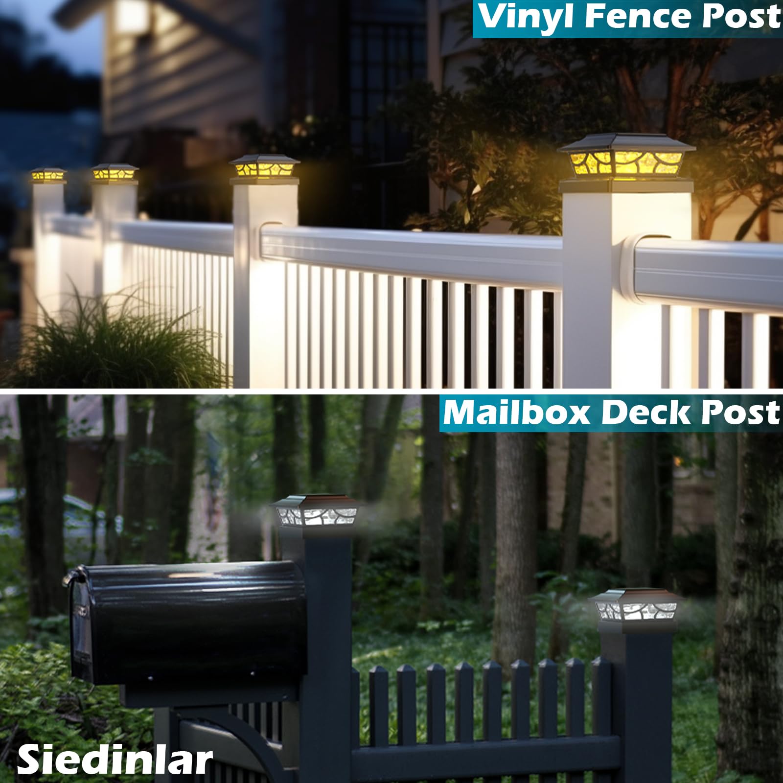 SIEDiNLAR Solar Post Lights, 4 Modes, Black, 8 Pack, for 4x4 5x5 6x6 Posts, Outdoor Garden Decor, Model SD011