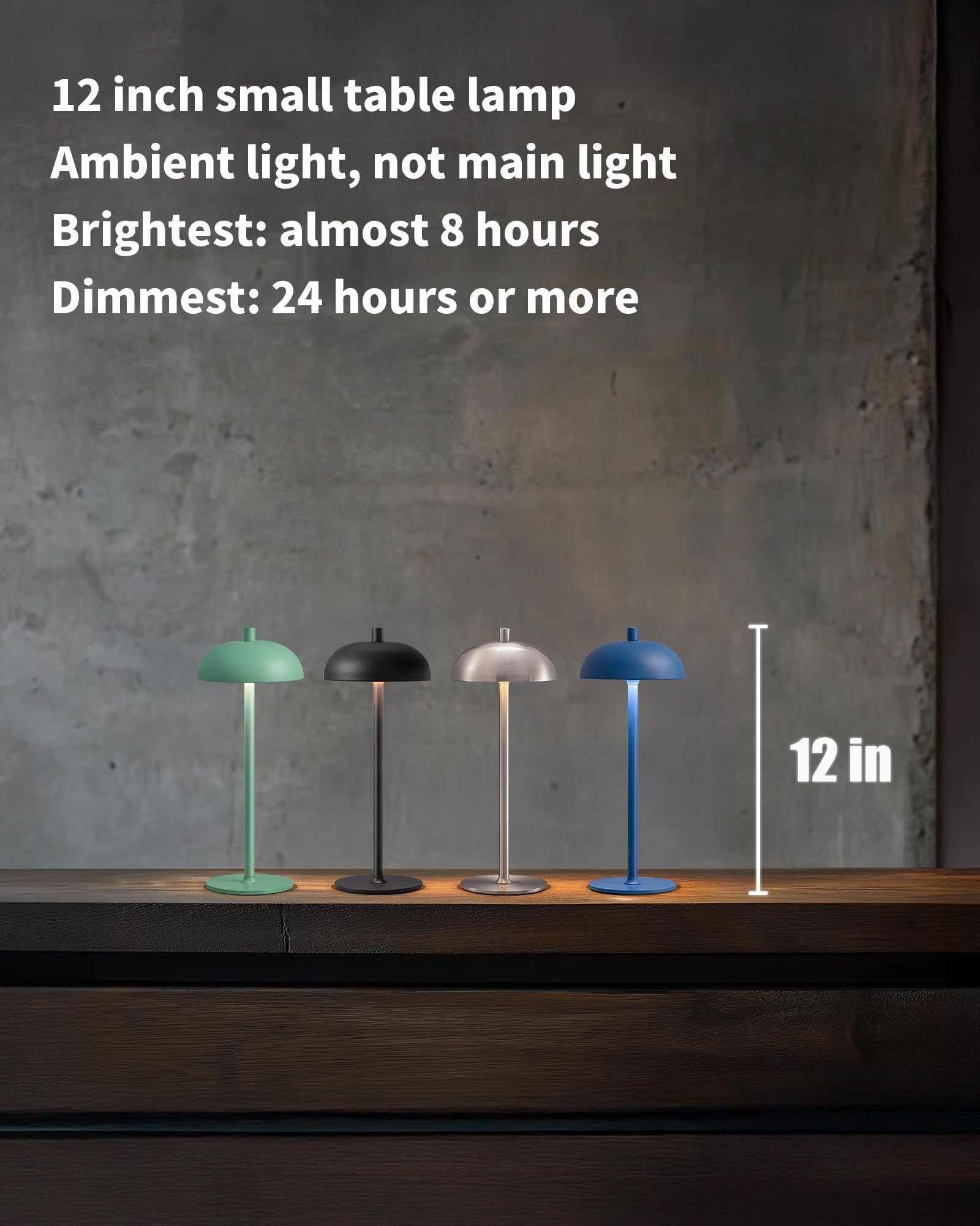 Newsee Cordless Led 12'' Small Table Lamps Set Of 2, Portable Waterproof Desk Lamp, 3 Color Dimming Rechargeable Battery Lights,