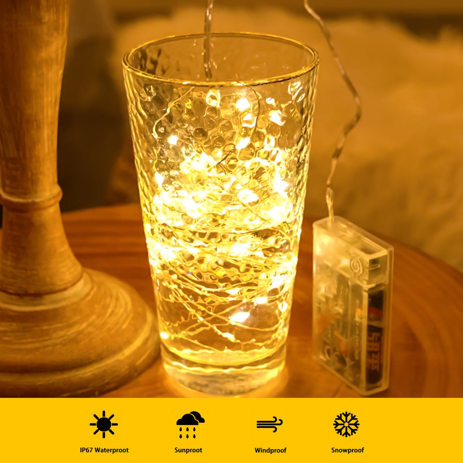 Hxweiye 50Leds Battery Powered Fairy Lights, Warm White, 16.4Ft With 52 Clips & 10 Hooks For Pictures, Model Hy100150-120