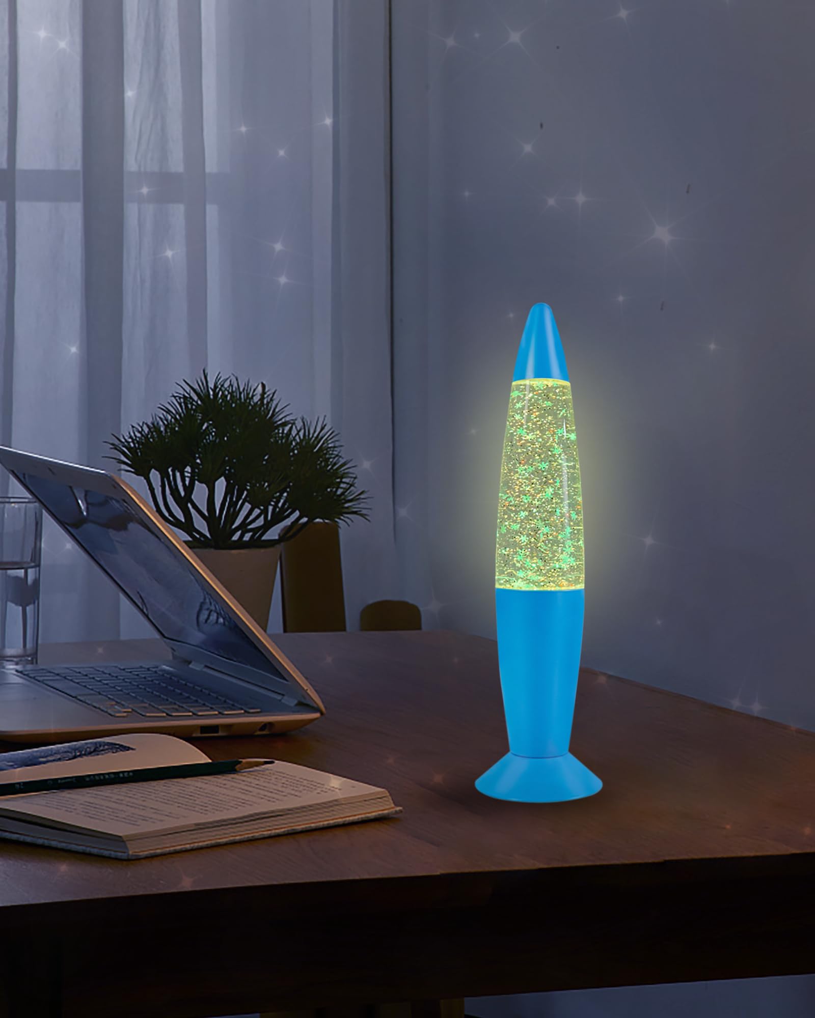 Vanful Glitter Motion Lamp with 7 Colors Changing for Adults and Kids, Blue LED Lamps with Snowflake Sparkles Beautiful for Home
