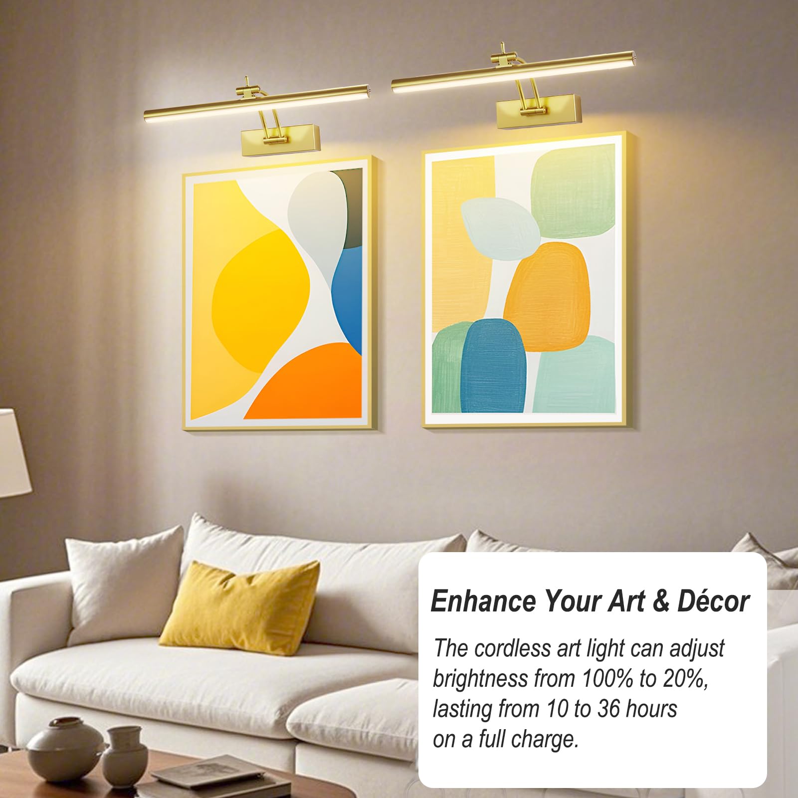 Yuichoy 3 Pack Picture Light Battery Operated For Wall  16 Wireless Display Art Lighting For discomfort-reducingting With Remote  Dimmable 5200Mah Library Light  Gold Picture Frame Lights For Gallery
