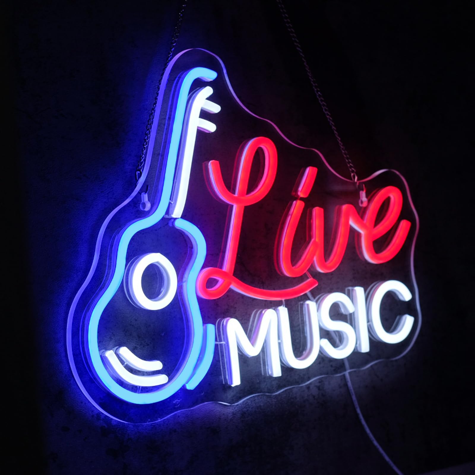 Virlusy Live Music Neon Sign - Dimmable LED Wall Decor, Acrylic, Red Blue White, Model YL-Live Music, Ideal for Studio, Bar, Party