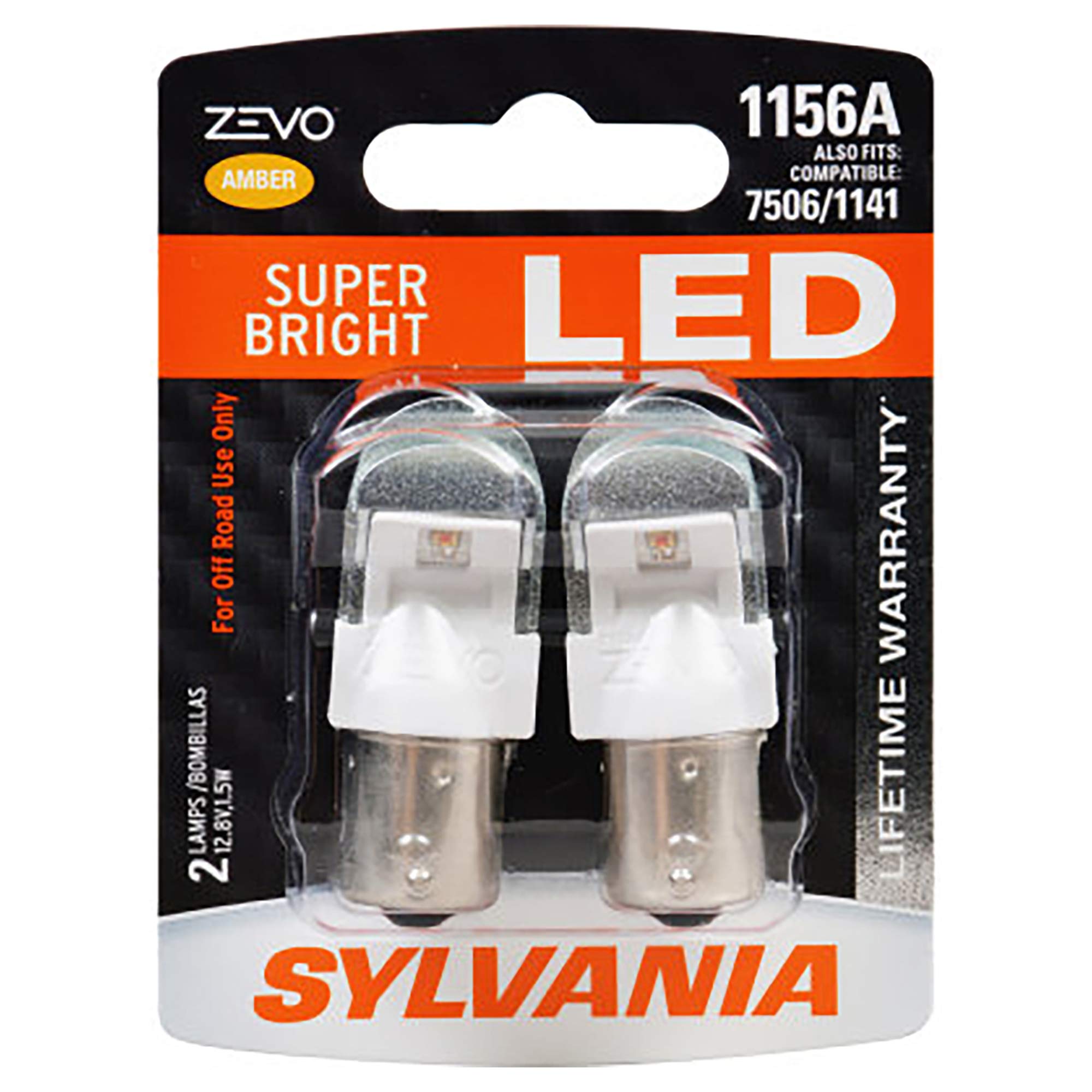 SYLVANIA 1156 ZEVO LED Bulb - Amber, Ideal for Park and Turn Lights, Pack of 2