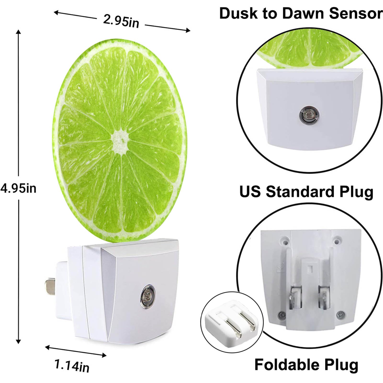 Uanvaha Lime Lemon Night Light Tropical Fruit Summer Juice Plug-In Night Lights With Dusk-To-Dawn Sensor Sleep Friendly Led Lamp