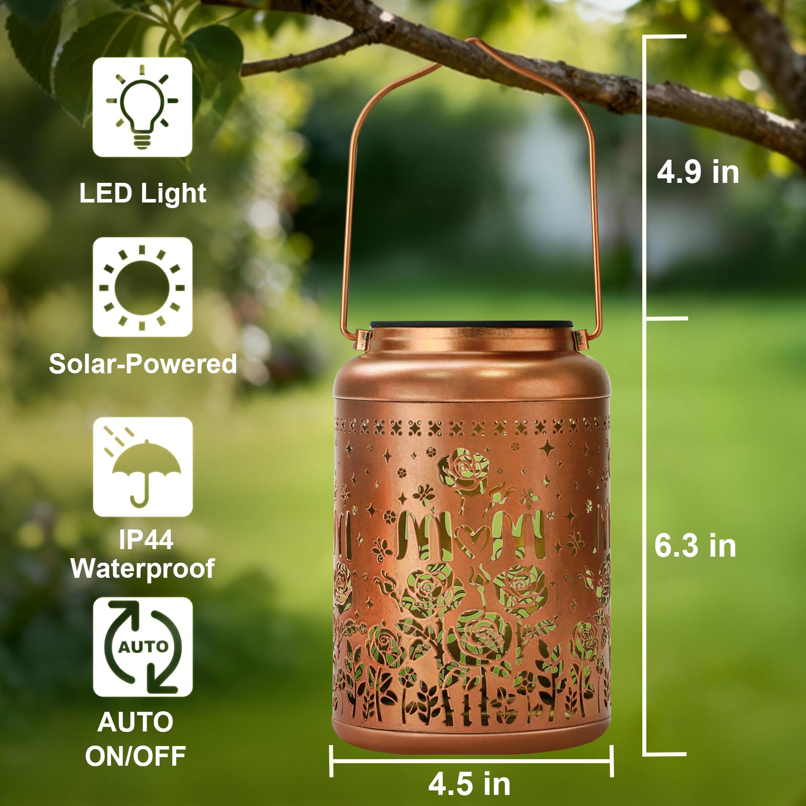 Birthday Gifts For Women Mom Grandma Solar Lantern Outdoor Waterproof  Gardening Gifts For Women  Mom Christmas Rose Garden Decor Hanging Solar Lights Yard Decorations Outdoor  Backyard  Patio