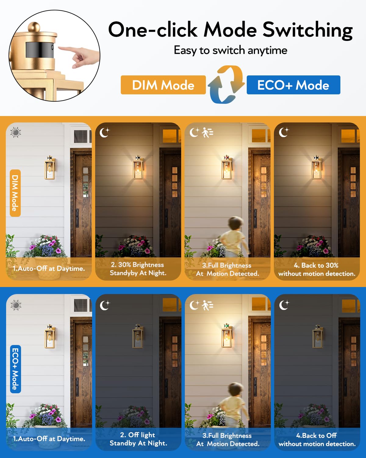 Vianis 2 Pack Gold Outdoor Wall Lights, Motion Sensor Exterior Garage Lighting Fixture For House, Modern Dusk To Dawn Front Porc