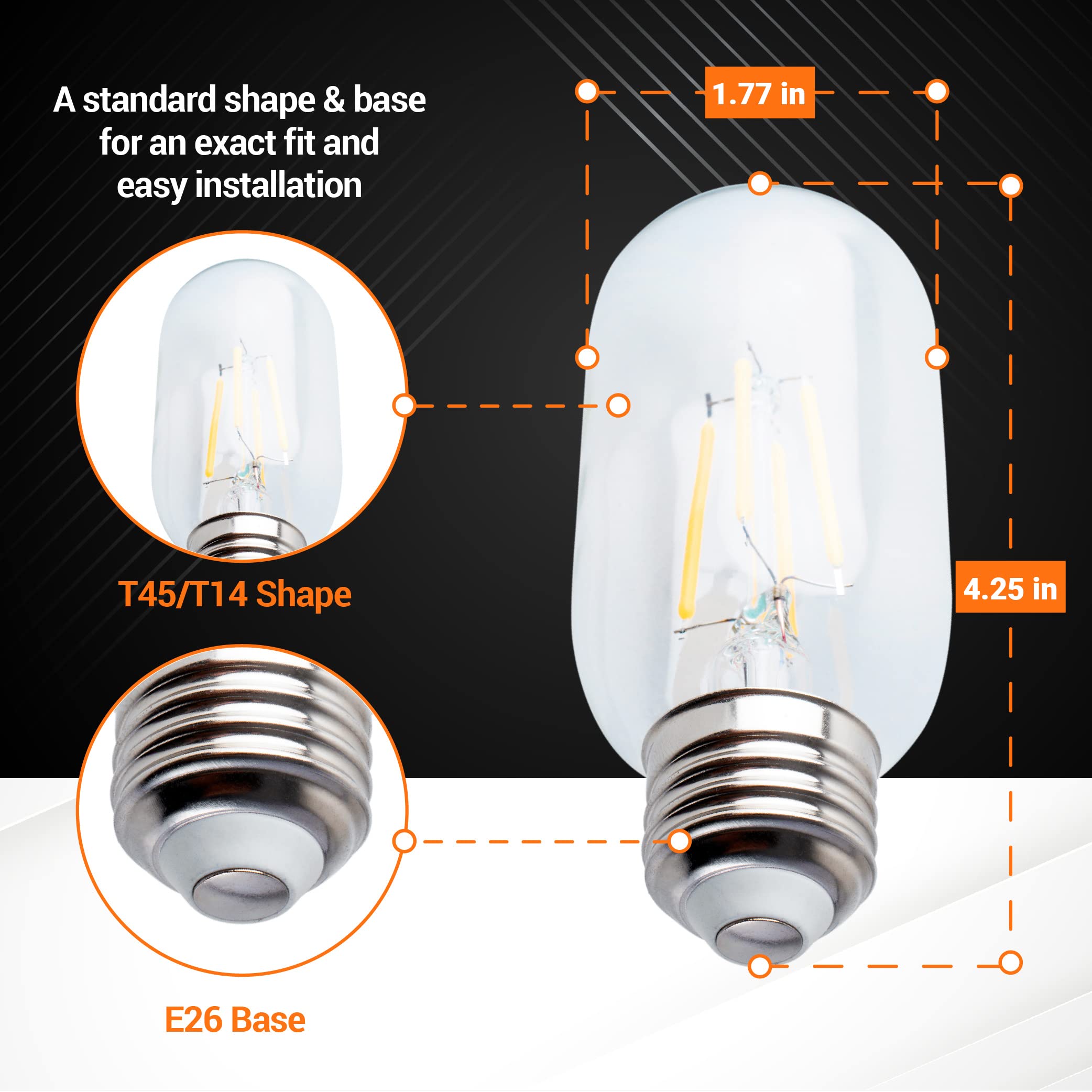 BlueStars T45 E26 Edison LED Light Bulb 5W 120V 2700K Warm White Clear Glass 3 Pack