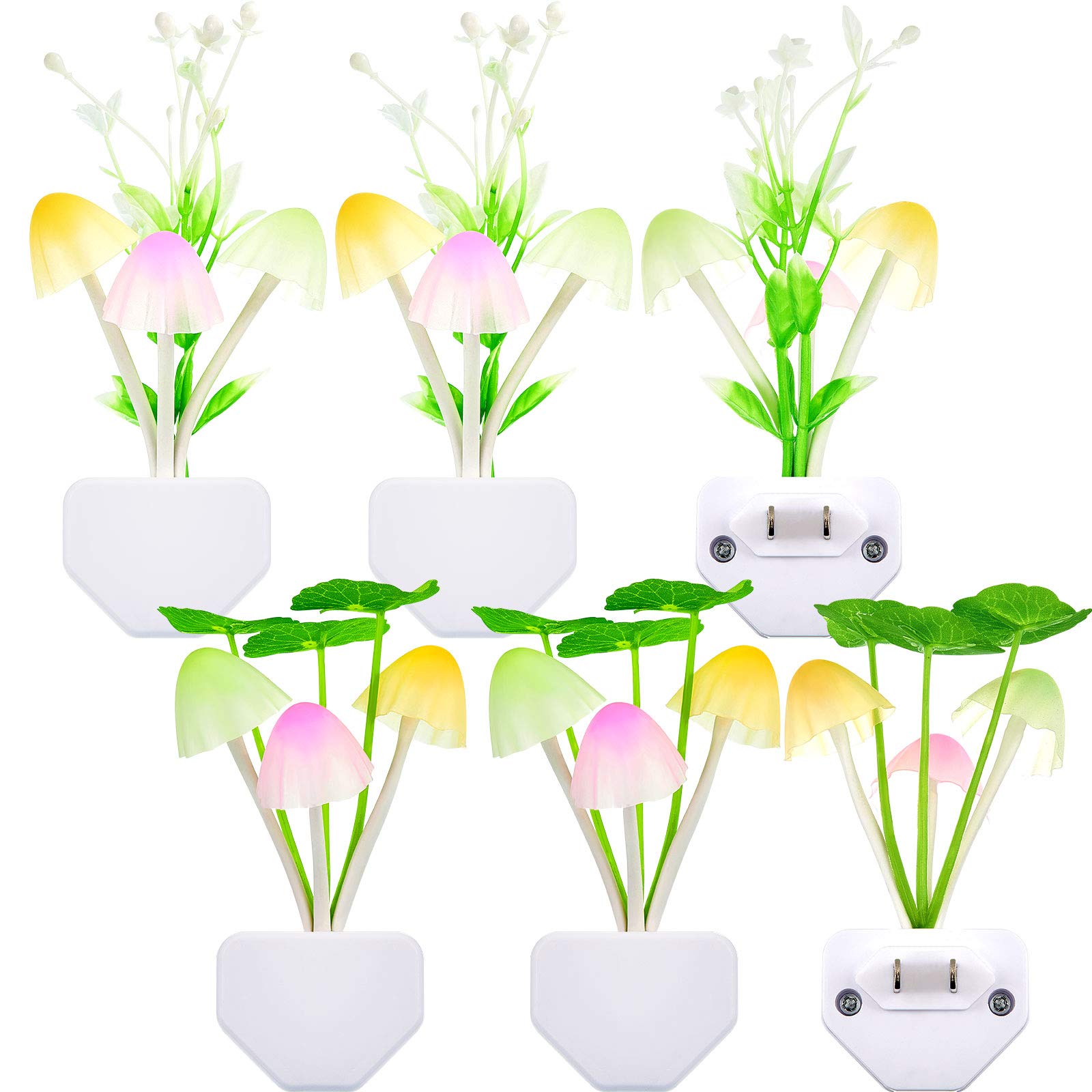 Mudder 6 Pcs Mushroom Night Lights, LED Color Changing Wall Lamp, Sensor Activated, Mini Magic Mushroom, Plastic, Model: Mudder-Night Lights-t-5163