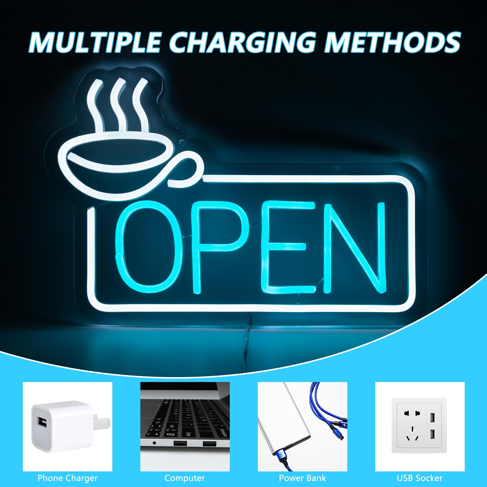 Moodlion Coffee Neon Sign For Wall Decor Studio Room Led Lights, Open Decor Neon Signs Aesthetic Operated Light For Door Decorat