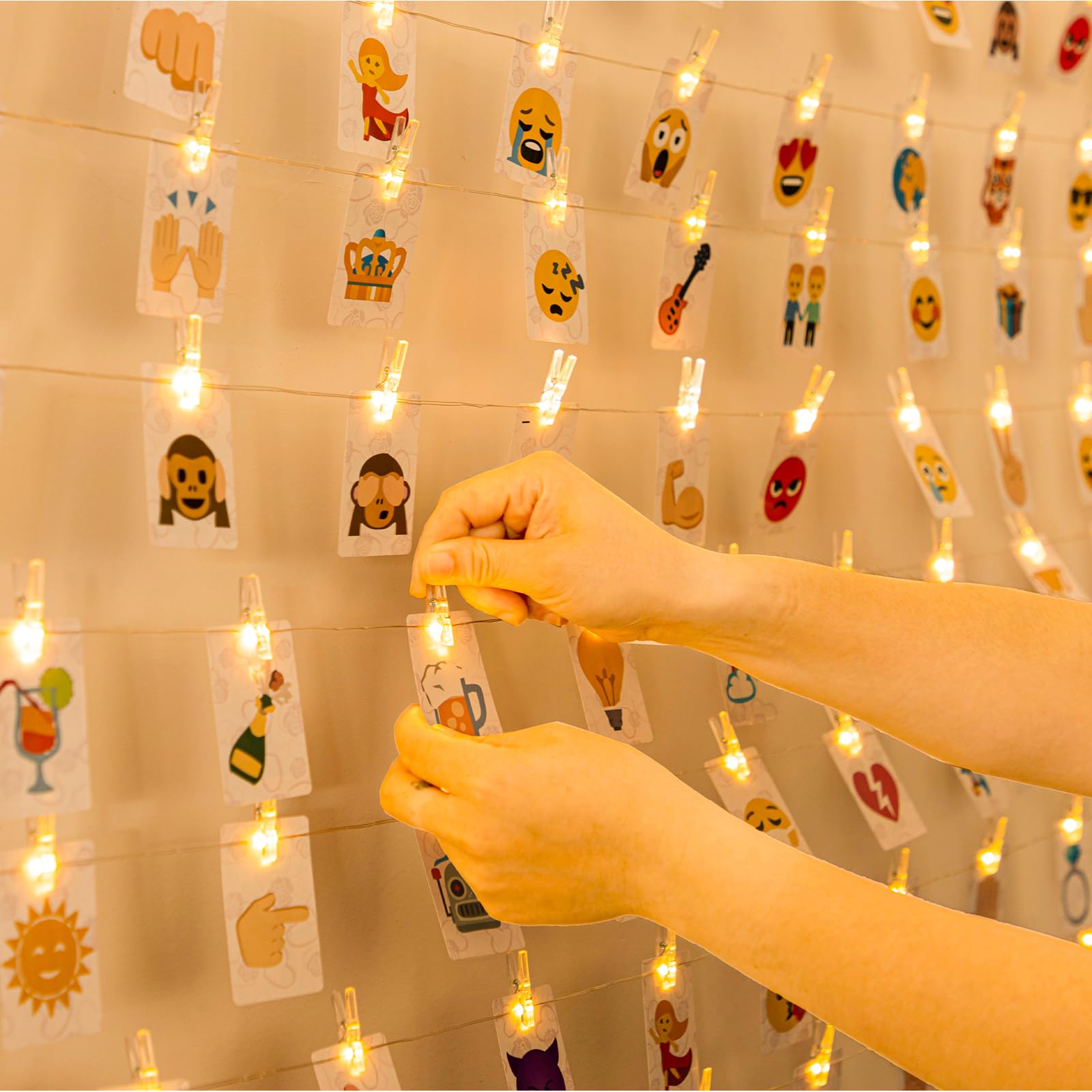 Hxweiye 50Leds Battery Powered Fairy Lights, Warm White, 16.4Ft With 52 Clips & 10 Hooks For Pictures, Model Hy100150-120