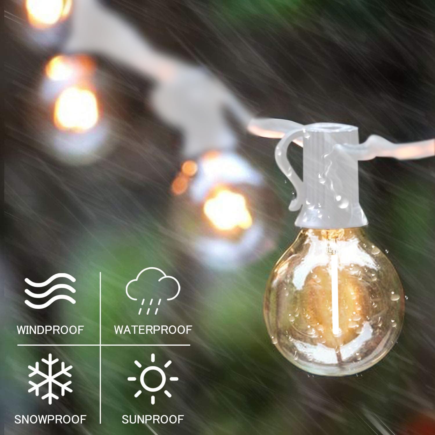 Sunthin Outdoor White String Lights, 27Ft White Patio Lights With 14 G40 Shatterproof Led Bulbs(1 Spare), Waterproof Hanging Out