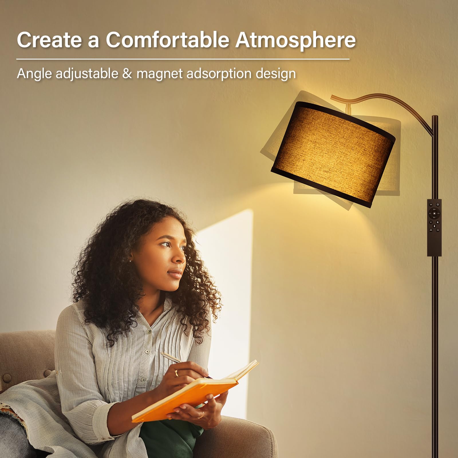BoostArea Arc Floor Lamp with Remote Control, Dimmable 2700K-6500K, Black, Model B1368, Modern Standing Lamp for Living Room, Bedroom, Office