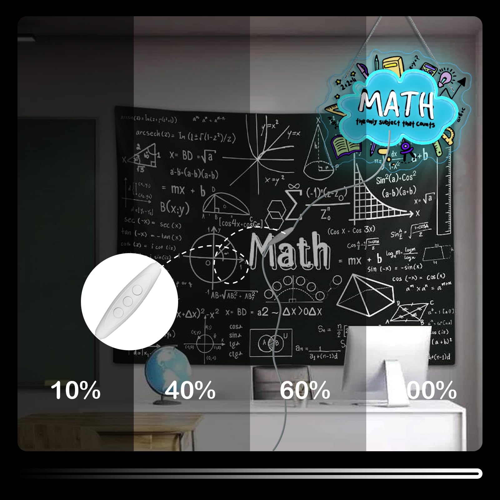 Horseneon Math Neon Sign Educational Led Wall Decor For Classrooms  Study Rooms & Math Teacher Gifts  Usb-Powered With Adjustable Brightness  Scientific-Themed Lighting