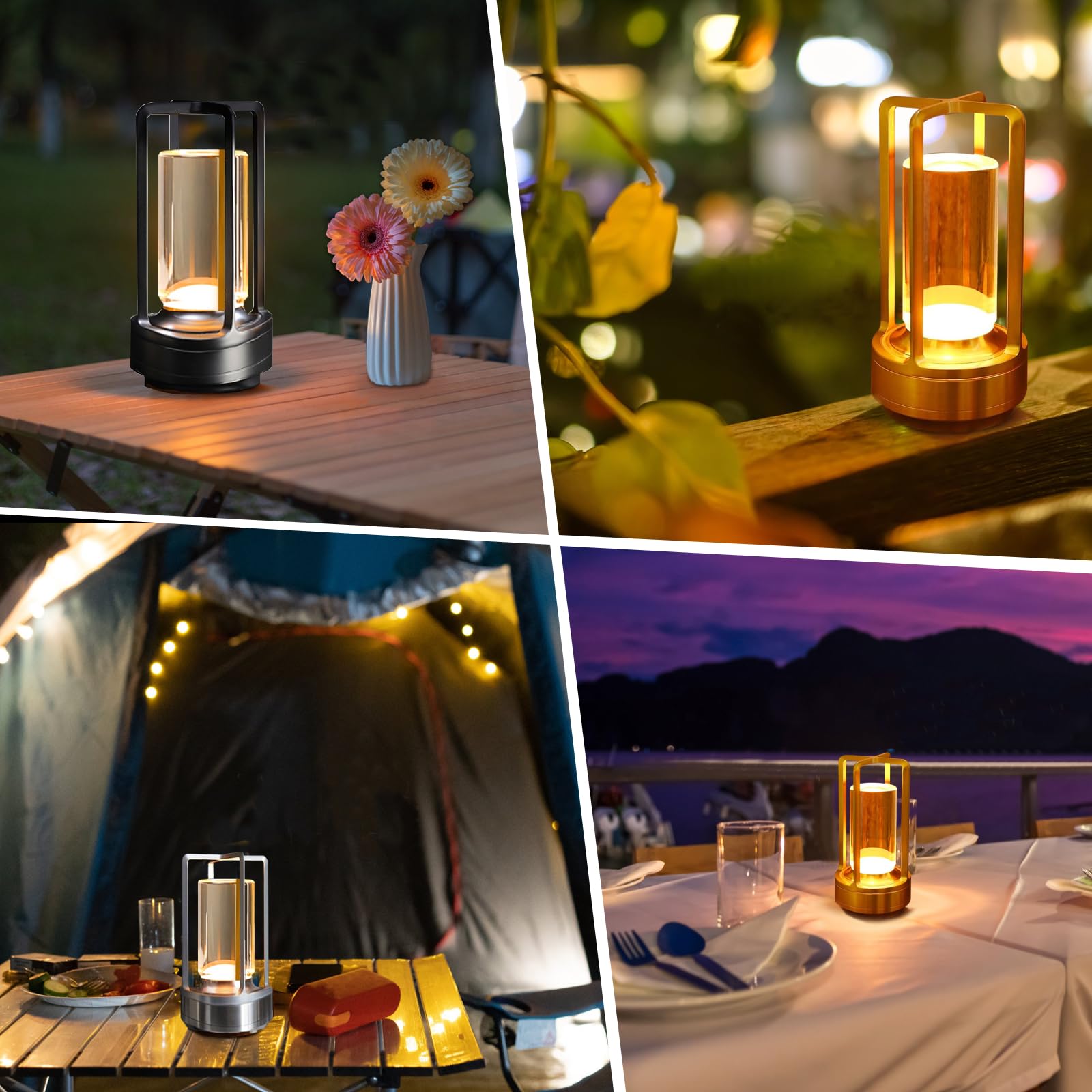 Kipliko Cordless Table Lamp With Touch Sensor,Crystal Lantern Lamp,Set Of 2,Rechargeable Cordless Led Lamp,3 Color Stepless Dimm