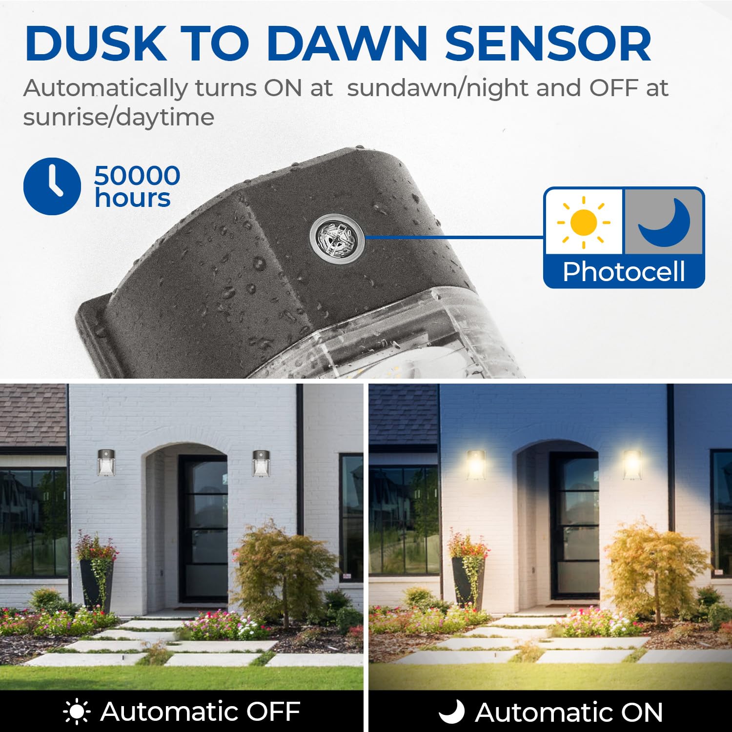 CINOTON 26W LED Wall Pack Light - Dusk to Dawn Sensor, 3000LM, IP65 Waterproof, 2 Pack, 3000K Warm White, Black, Model