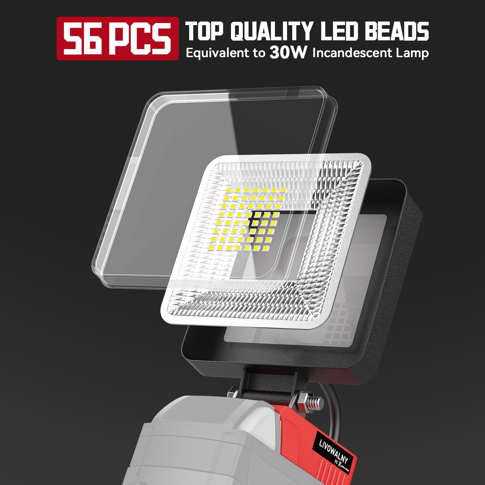 Livowalny 18V Work Light For Milwaukee 18V Battery, 30W 3000Lm Cordless Battery Light, Led Flood Light Flashlight Tools 140? Adj