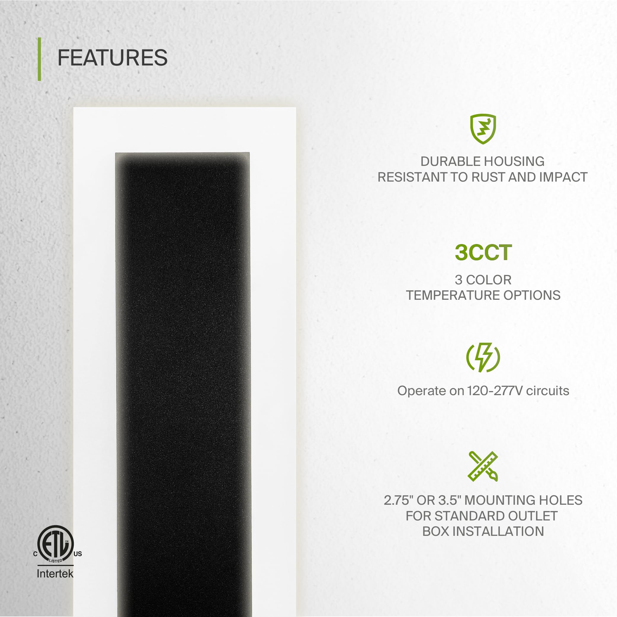 ASD LED Wall Light Fixture 36W 2980LM 3000K-5000K 48 Inch Black Model A-LWS27A-48D36BK Dimmable Waterproof Acrylic