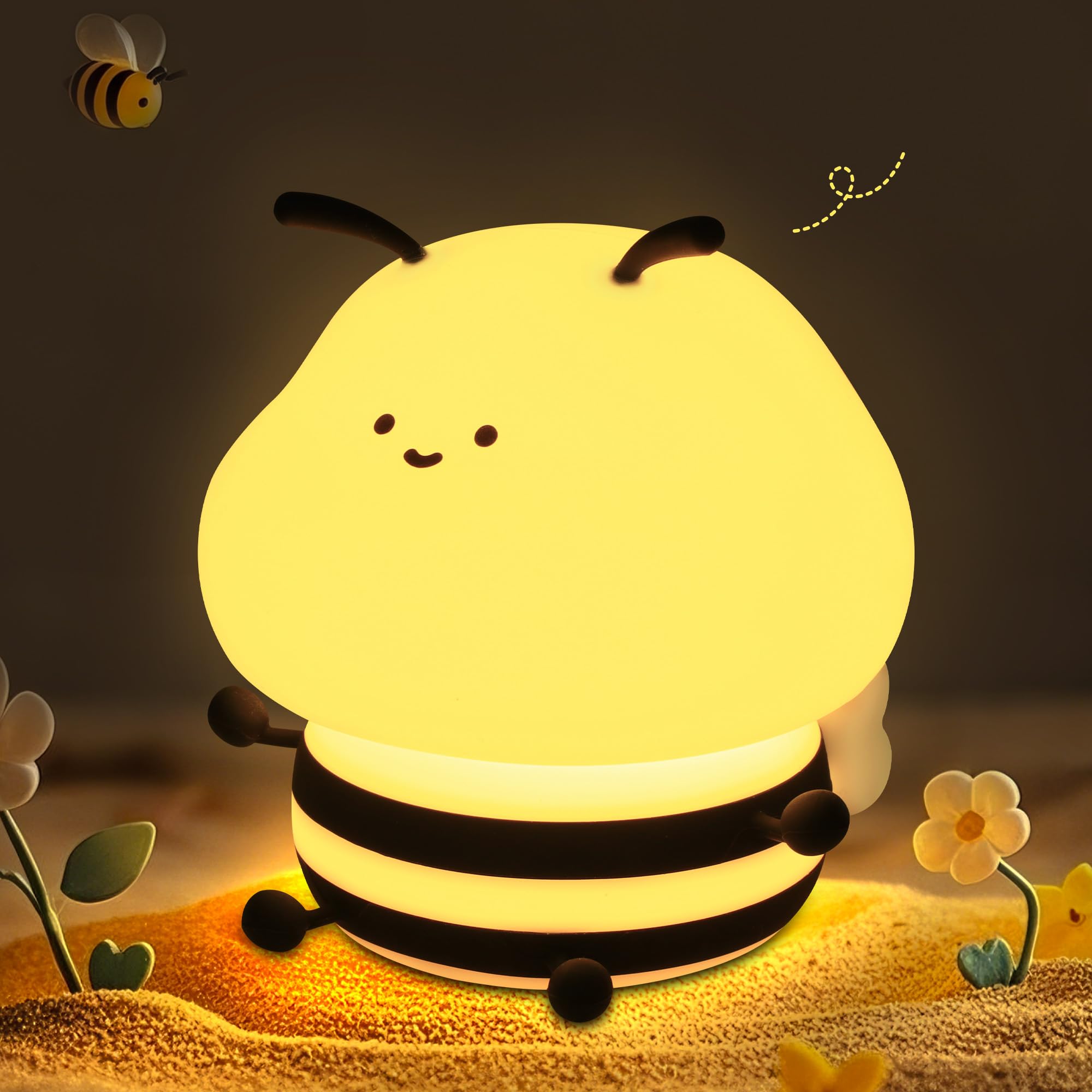 Attivolife Bee Night Light  Cute Bumble Bee Gift For Kid  Animal Silicone Nursery Lamp With 8 Color Light & Dimming & Timer  Rechargeable Bedroom Classroom Decor Birthday Xmas Gift For Girl Boy
