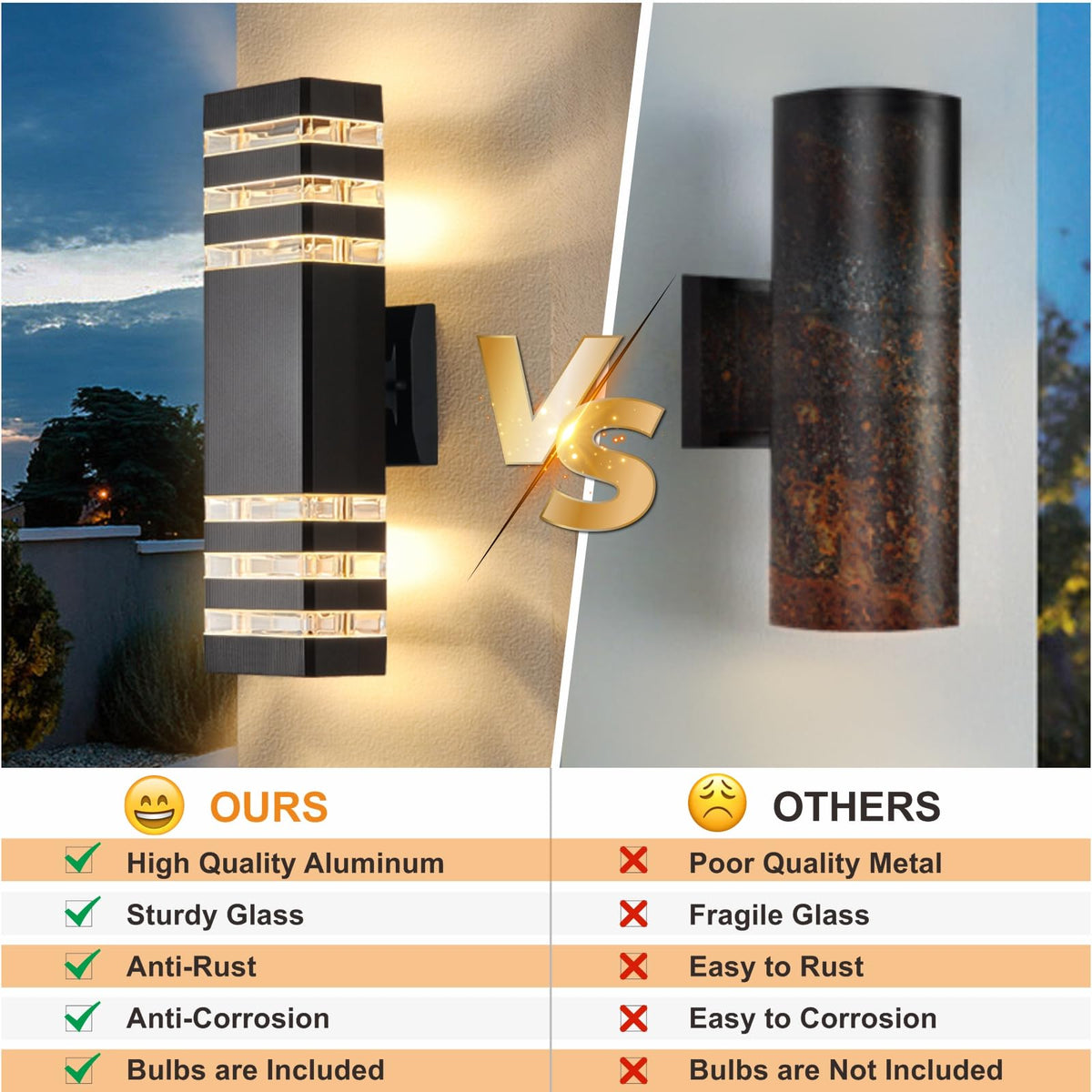 DASTOR Outdoor Wall Lights - Modern Waterproof Up & Down Sconce ...