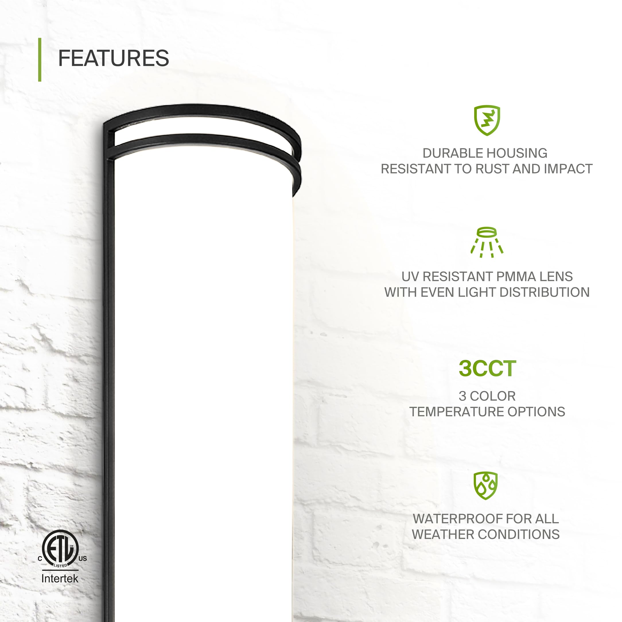 ASD 36 Inch LED Outdoor Wall Mount Light Fixture - Matte Black, Dimmable, 30W, ETL Certified, Model A-LWS21M36D30CCBK