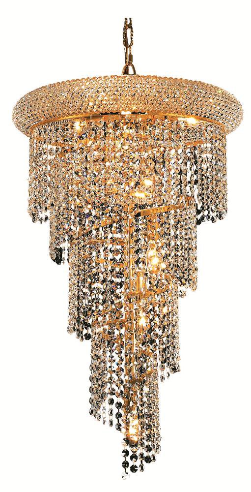 Elegant Lighting 1801Sr16G/Rc Royal Cut Clear Crystal Spiral 8-Light, Four-Tier Crystal Chandelier, Finished In Gold With Clear Crystals, 16" X 26"