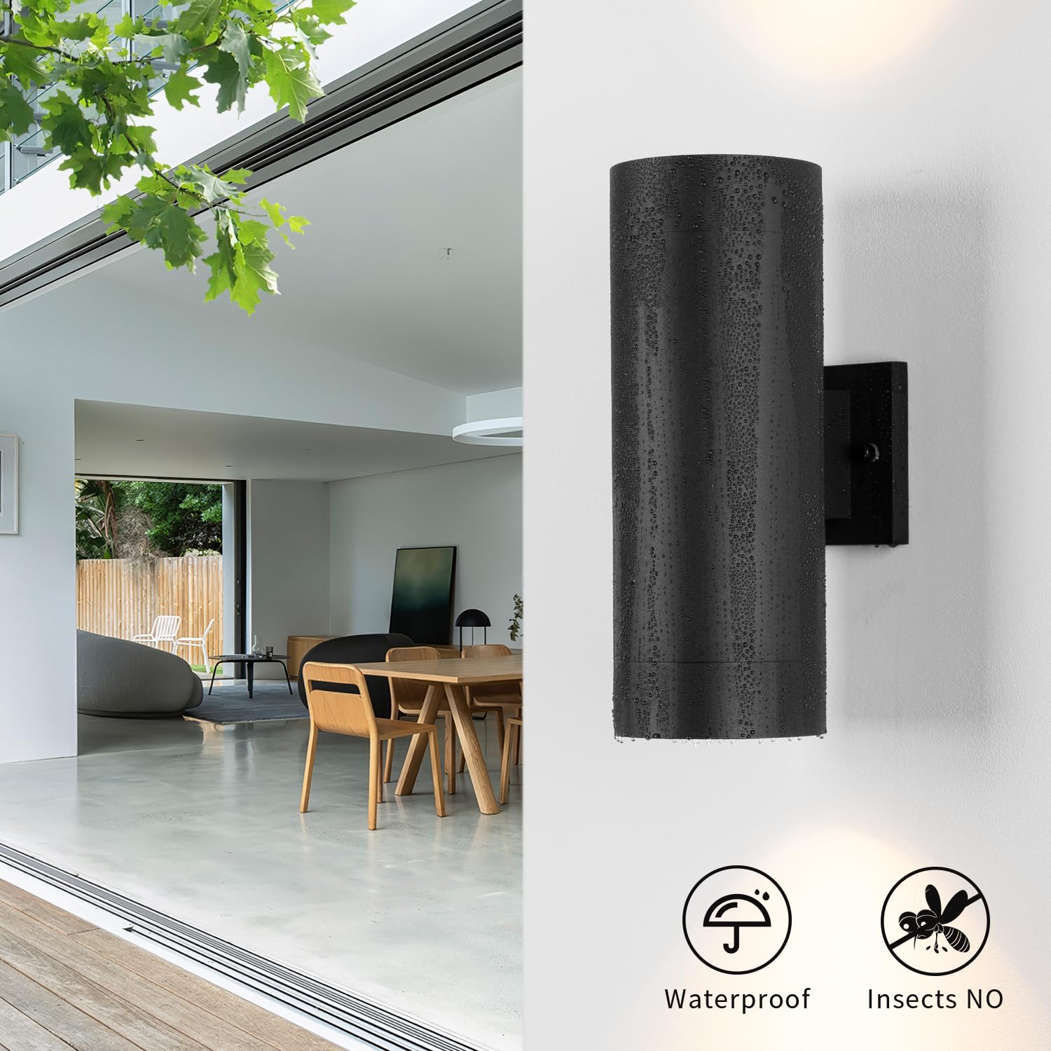 Mirrea 14'' Modern Outdoor Porch Light Patio Light In 2 Lights With Aluminum Cylinder And Tempered Glass Cover Waterproof Wall S