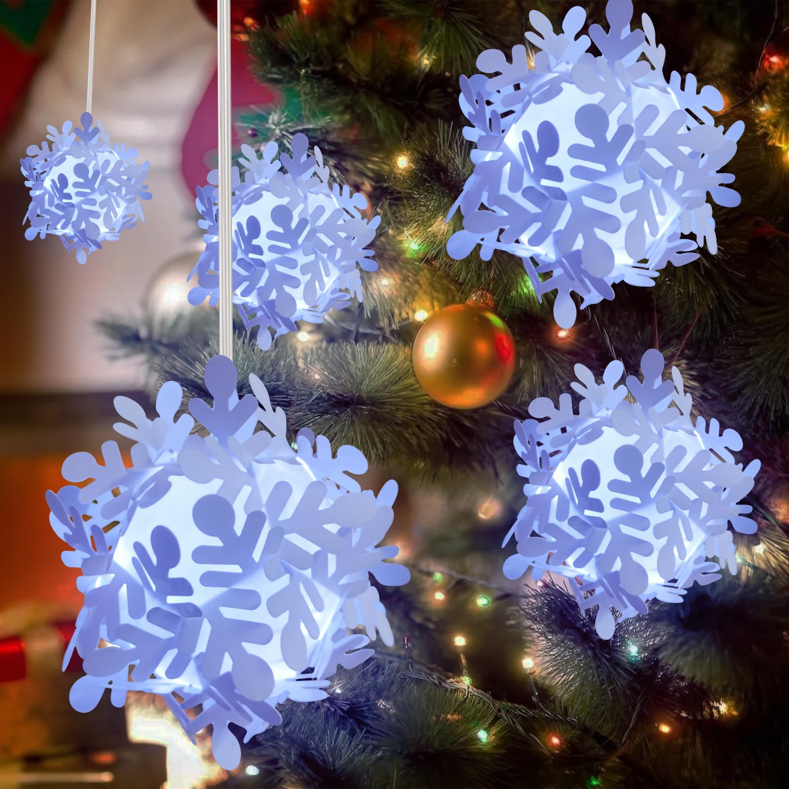 BeHiller Solar Garden Lights for Christmas Decorations Outdoor 2PACKS White Floating Snowflake Light for Christmas Party Decor Solar Snowflake Lanterns Lights for Yard/Lawn/Xmas Decor