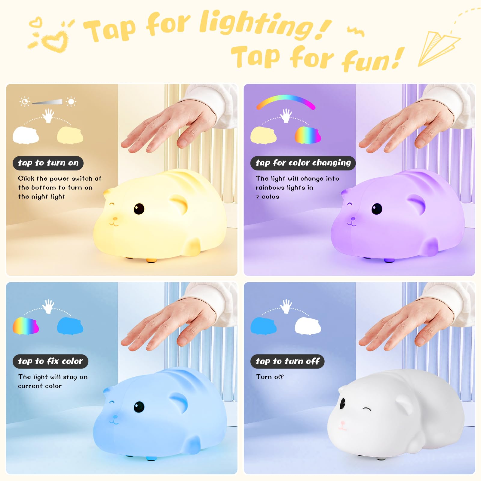 CHWARES Night Light for Kids, Cat Nursery Night Lights with Remote, 7 Color Kawaii Lamp, Room Decor, USB Rechargeable, Cute Lamp