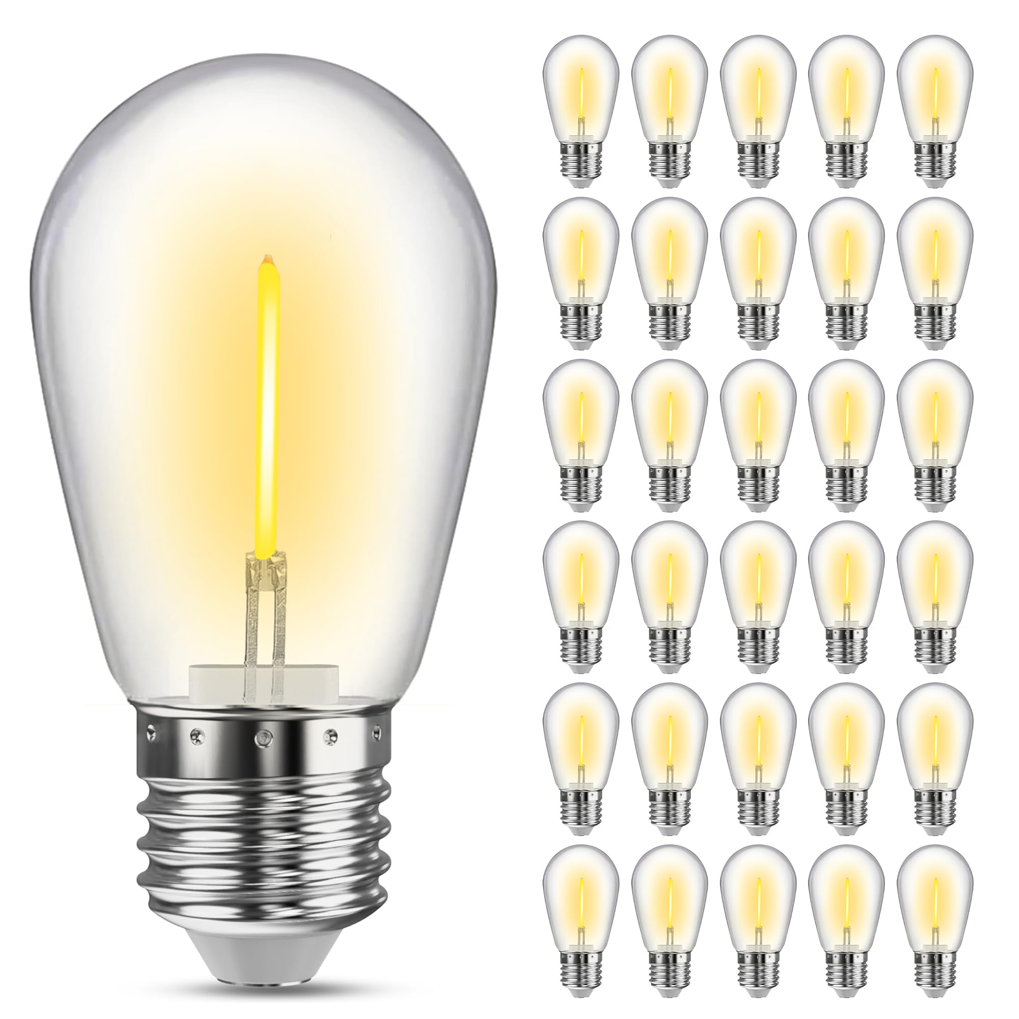 Volivo 30 Pack Led S14 Replacement Light Bulbs,1 Watt Shatterproof & Waterproof For Outdoor String Lights, Warm White Edison Vin