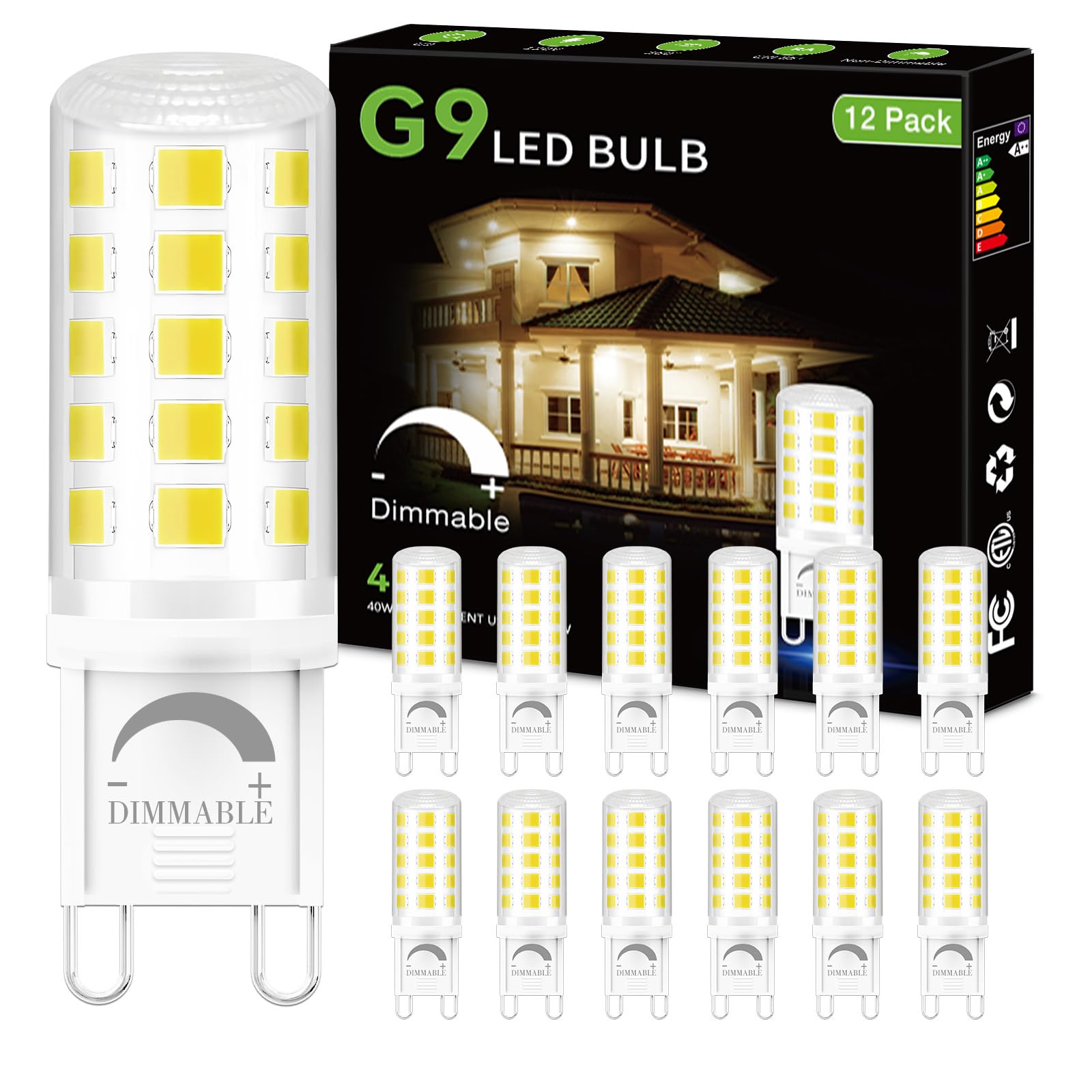 Daybeeter 12 Pack Dimmable G9 Led Bulb 4W (40 Watt Equivalent), 6000K Daylight White, G9 Halogen Bulb T4 G9 Bi-Pin Base Light Bu