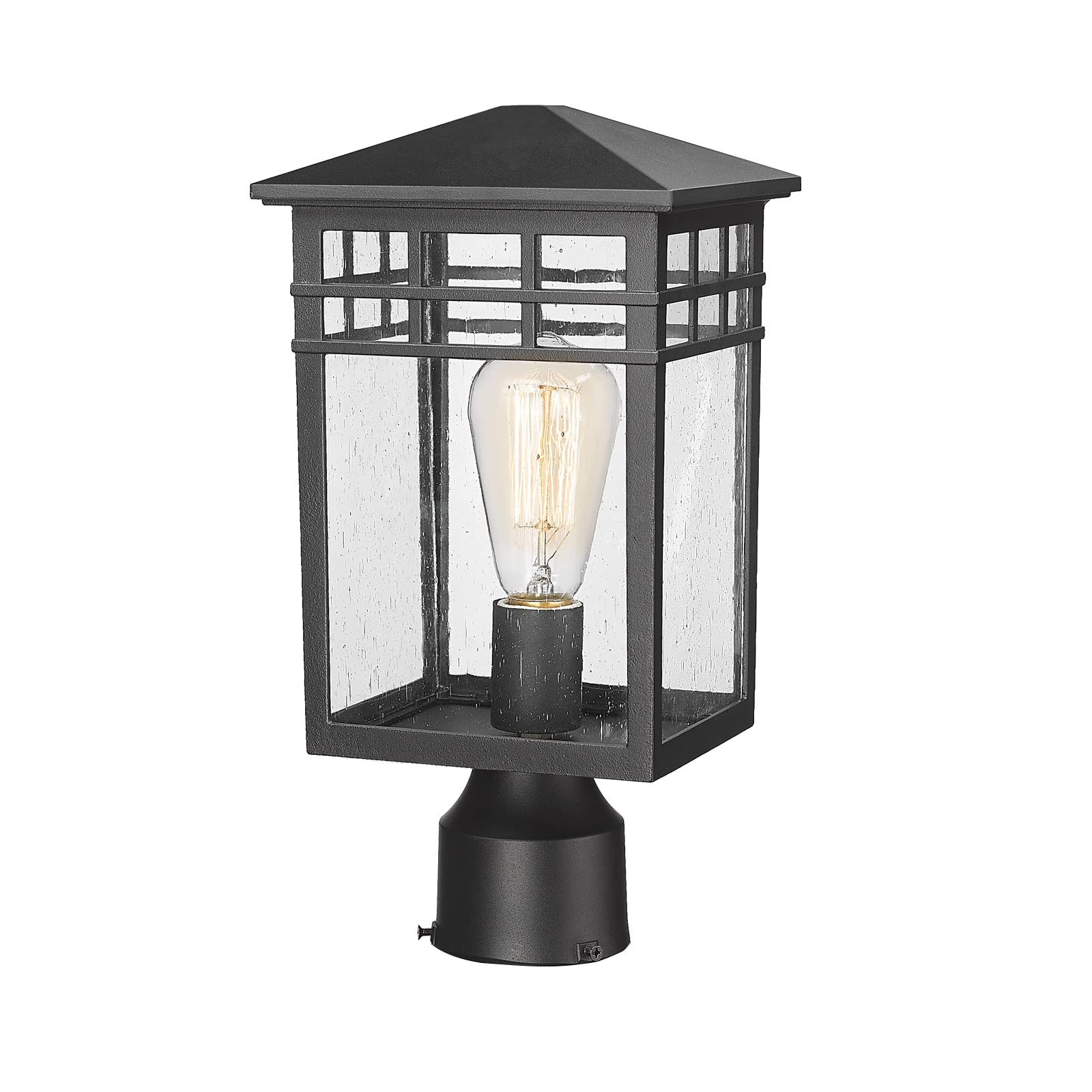 Diyel Outdoor Post Light Fixture, Modern Exterior Pillar Lantern with Black Finish & Seeded Glass, Pole Light for Garden, Backyard, Courtyard, Patio, Porch, RZ009-P BK