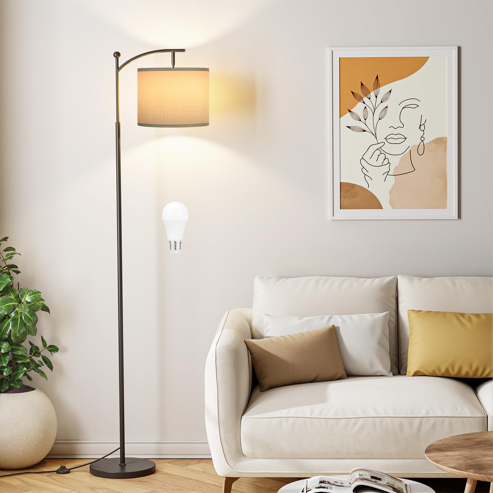 60&quot; Floor Lamps with 3 Color Temperatures, Adjustable Grey Shade with Black Pole, Tall Lamps for Living Room, Bedroom, Office, Classroom, Dorm Room - 9W Bulb Included