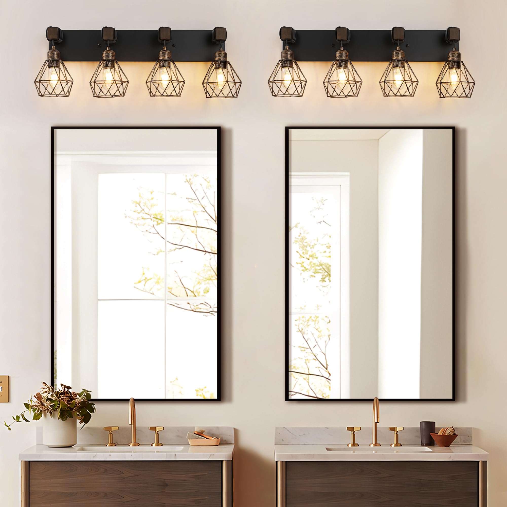 Maesta 4-Light Farmhouse Bathroom Vanity Light Fixtures, Black Gold Metal Sconces for Living Room, Bedroom, Hallway - Model MA022-4
