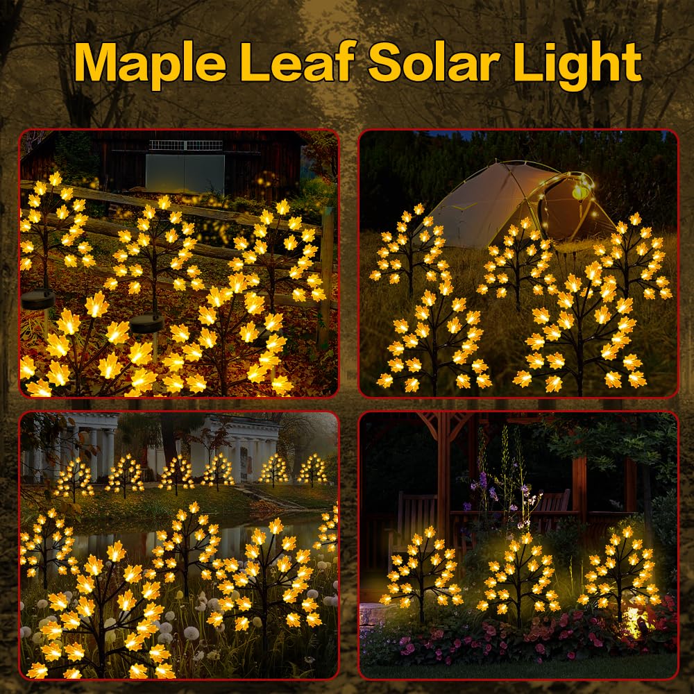 Solar Fall Lights For Thanksgiving Day Decorations Outdoor,2Pack 40Led Artificial Maple Tree For Fall Party Gifts Décor Outside Lights,Solar Thanksgiving Path Lights For Home Fall Autumn Decor Orange