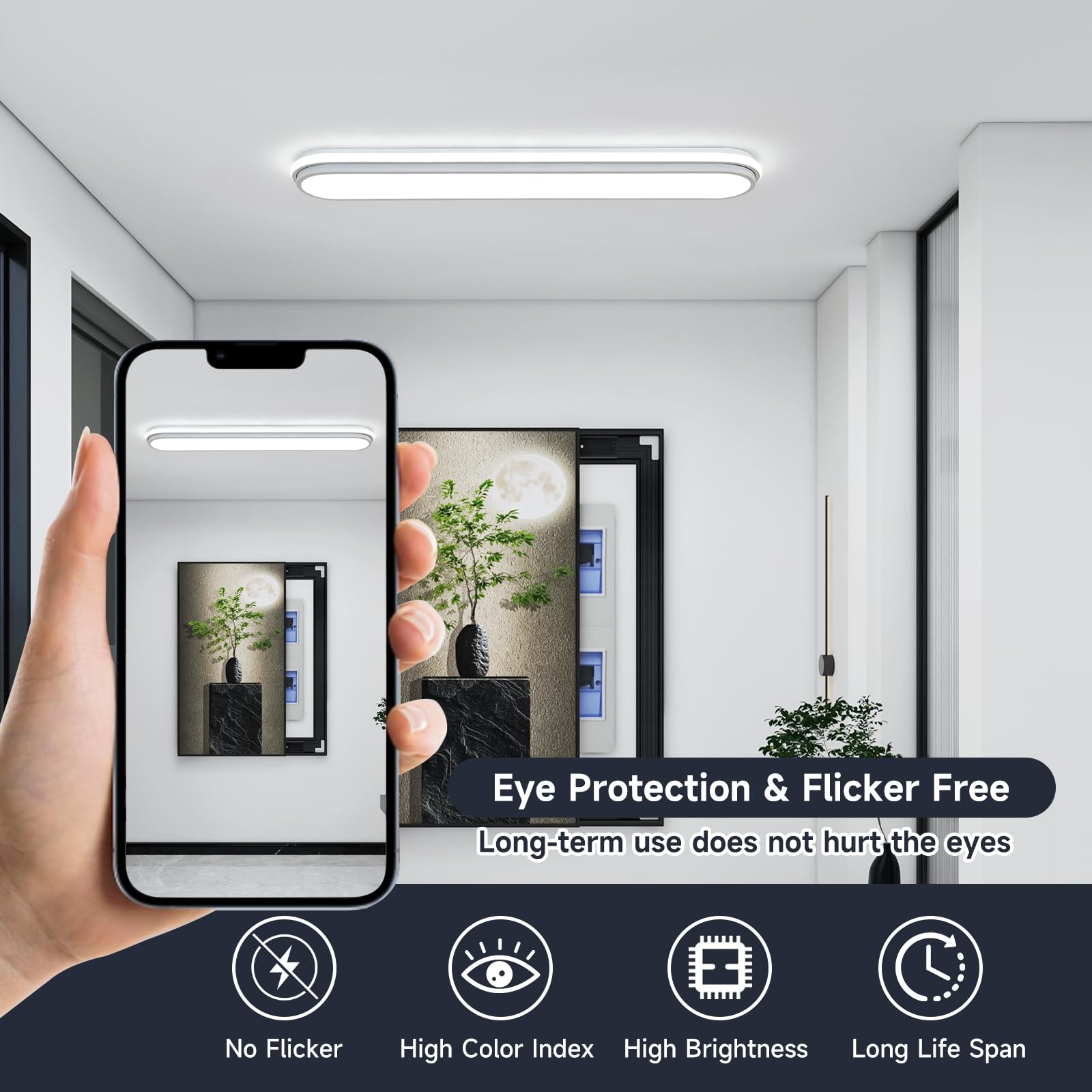 Naroume Smart Led Ceiling Light 36.2In Dimmable Modern Metal Linear Led Ceiling Lamp Flush Mount Wraparound Shape Lighting Fixture With Remote Control For Kitchen Dining Room & Laundry 55W