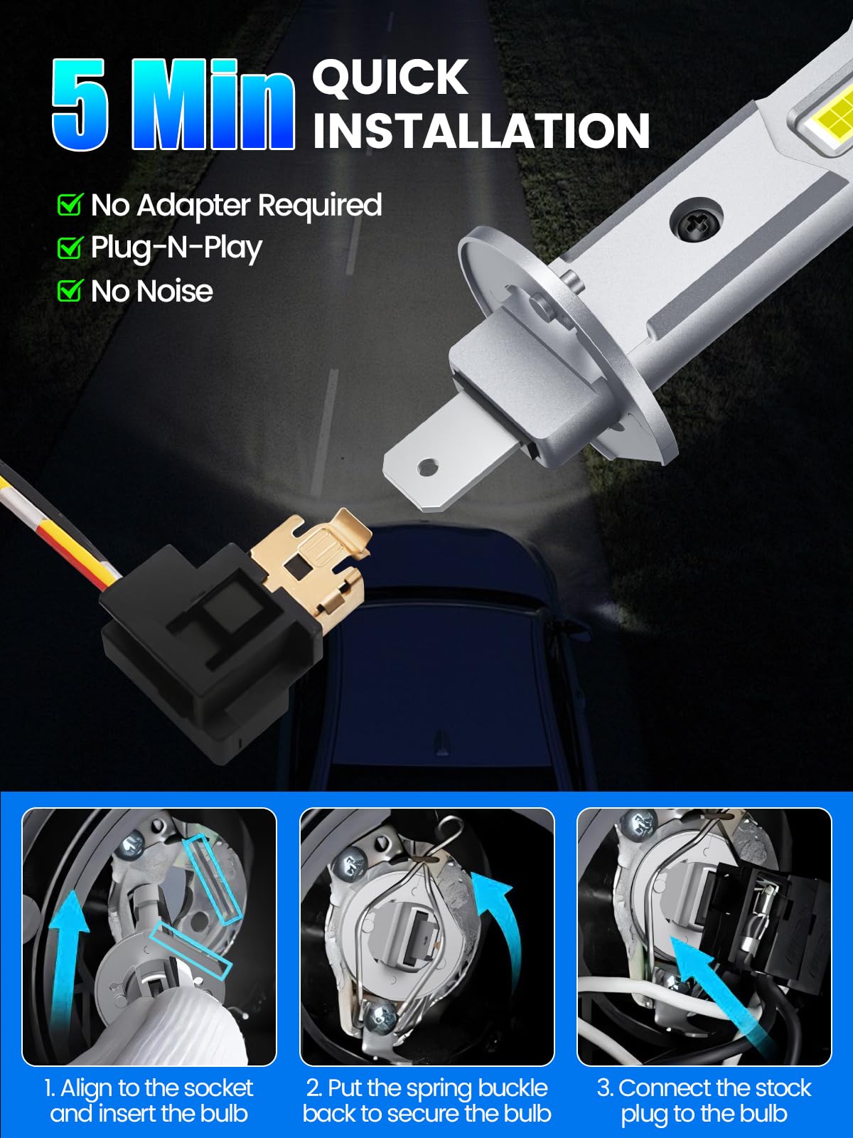 RCJ H1 LED Bulbs, 16000LM 6000K Cool White, Mini Size H1, Aluminum, Pack of 2