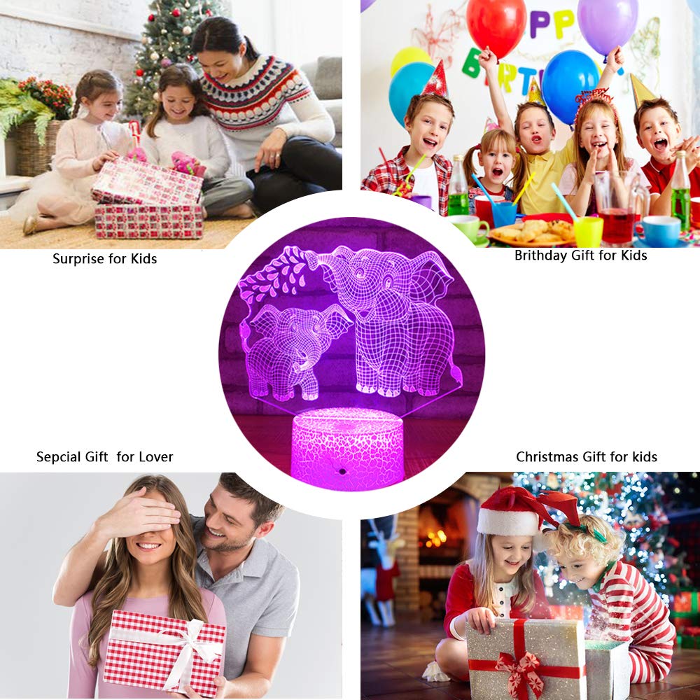 Elephant 3D Night Light for Kids 3D Lamp with 16 Colors Changing Remote Control Elephant Toys 10 9 3 5 2 8 1 7 6 4 Year Old Girl