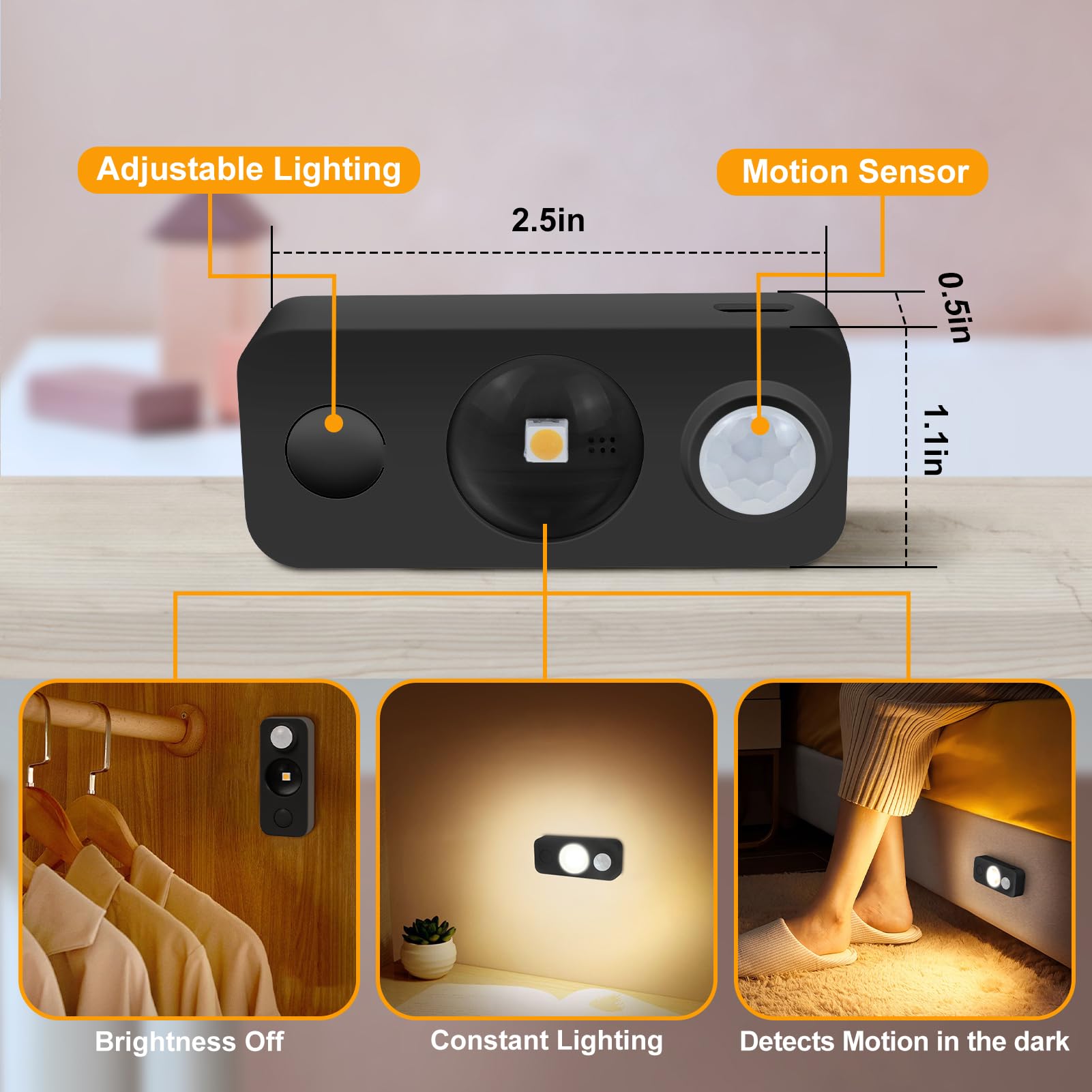 NIEGNOWOO LED Motion Sensor Puck Lights, Rechargeable, Warm White, 4 Pack, Model HS-CGD-WW-4P-US