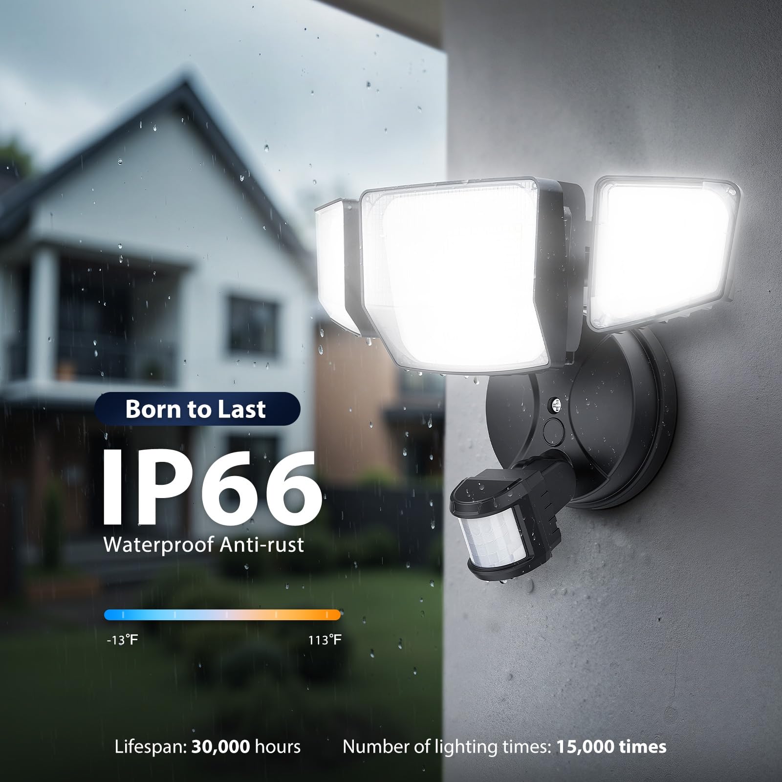 Onforu 90W LED Motion Sensor Flood Lights, 10000LM, IP66 Waterproof, Black, Model BDS90G-4, Dusk to Dawn Outdoor Security Lighting