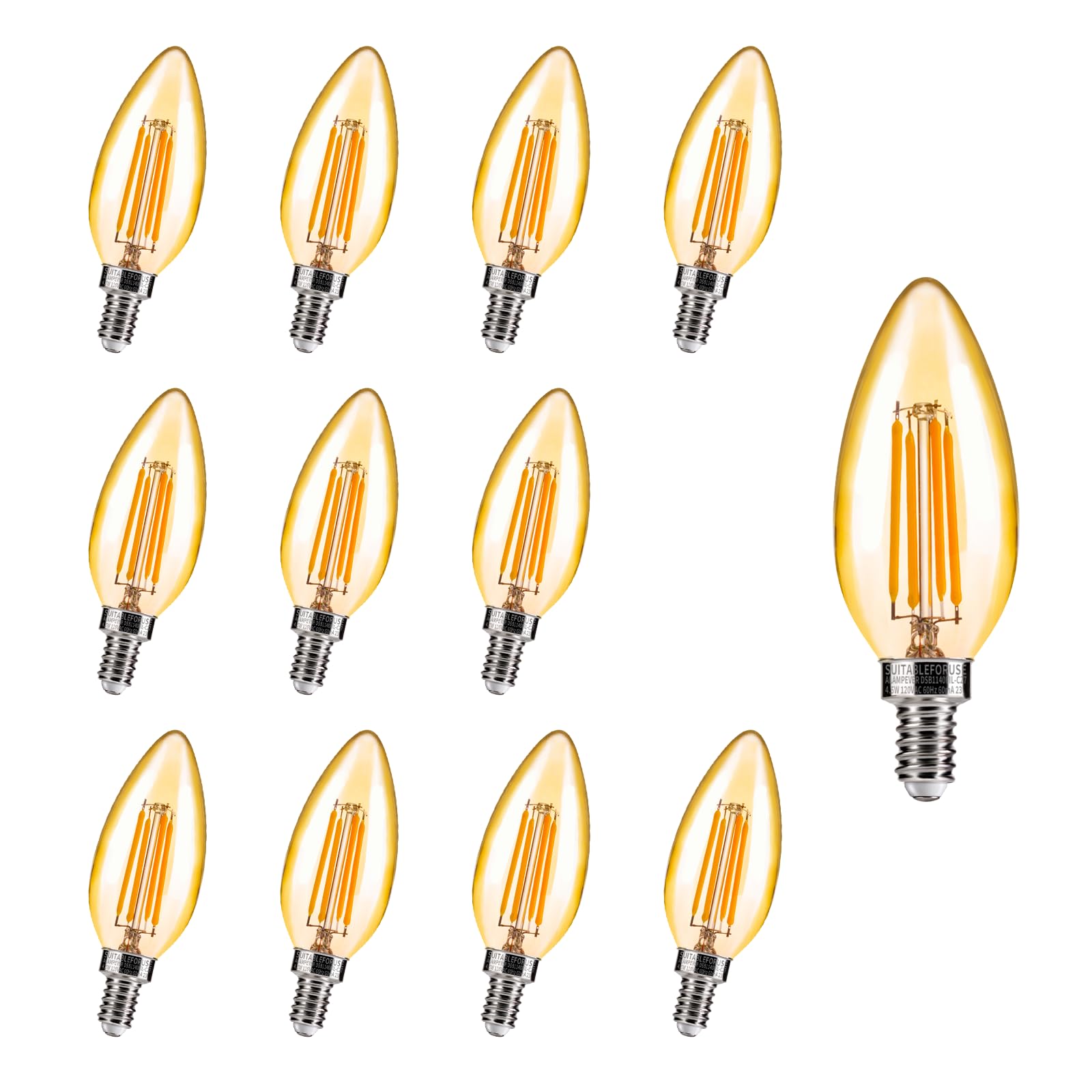 ALAMPEVER Chandelier Light Bulbs 4W E12 LED 2200K Warm White 330LM 12 Pack Glass B11