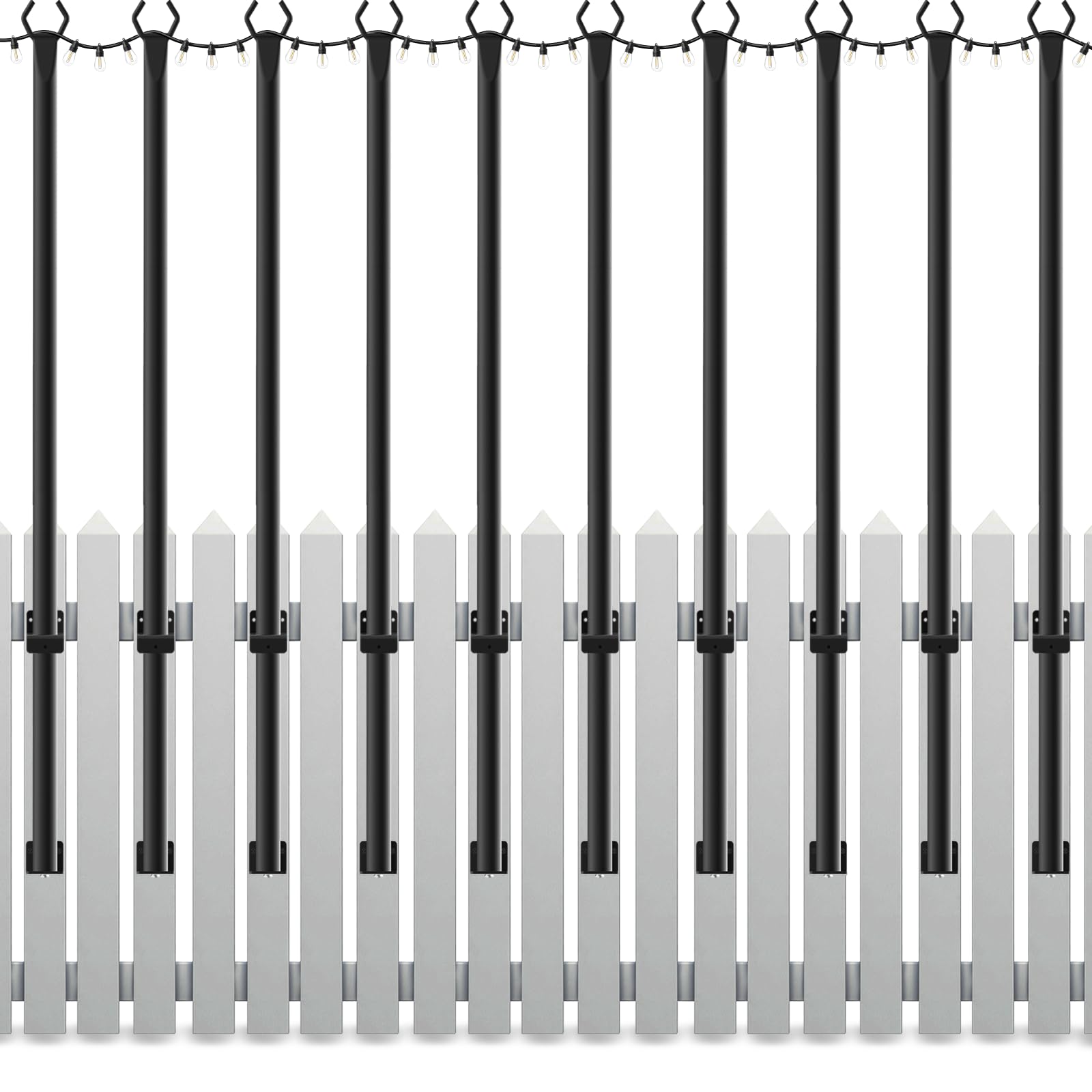 Mutovlin 5FT String Light Poles, 10 Pack, Metal Fork Stands for Outdoor Patio, Black