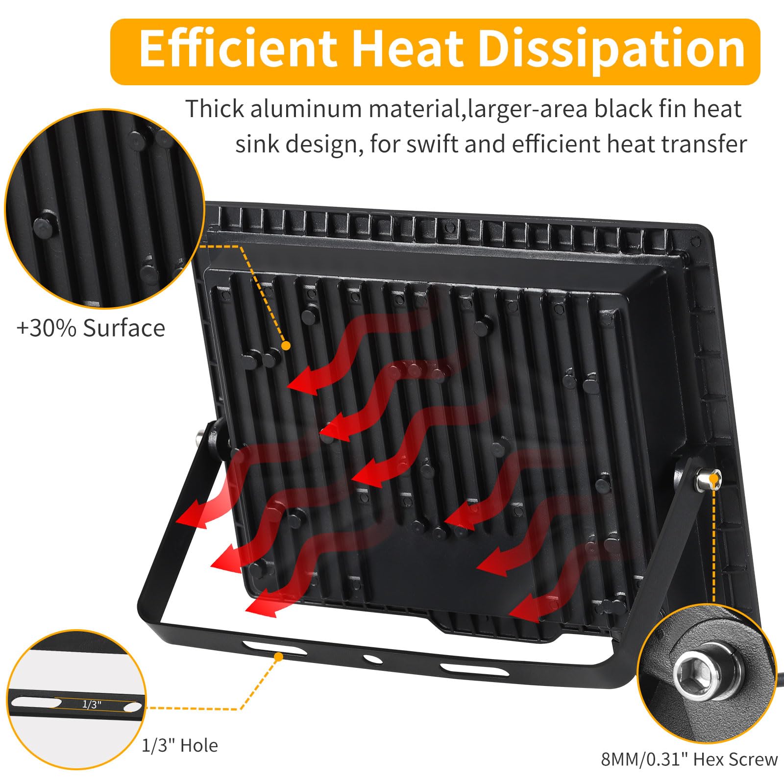 60W Led Flood Light Outdoor, 7200Lm Brighter Exterior Security Lights With 5Ft Plug, 5000K Daylight Led Work Light, Ip66 Waterpr