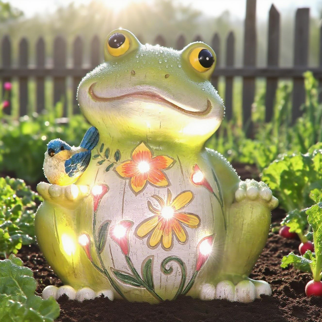 Ivcoole Outdoor Frog Sculpture - Solar Resin Garden Statue, Medium Large, Yellow, Perfect For Home, Patio, Lawn, And Porch Decor